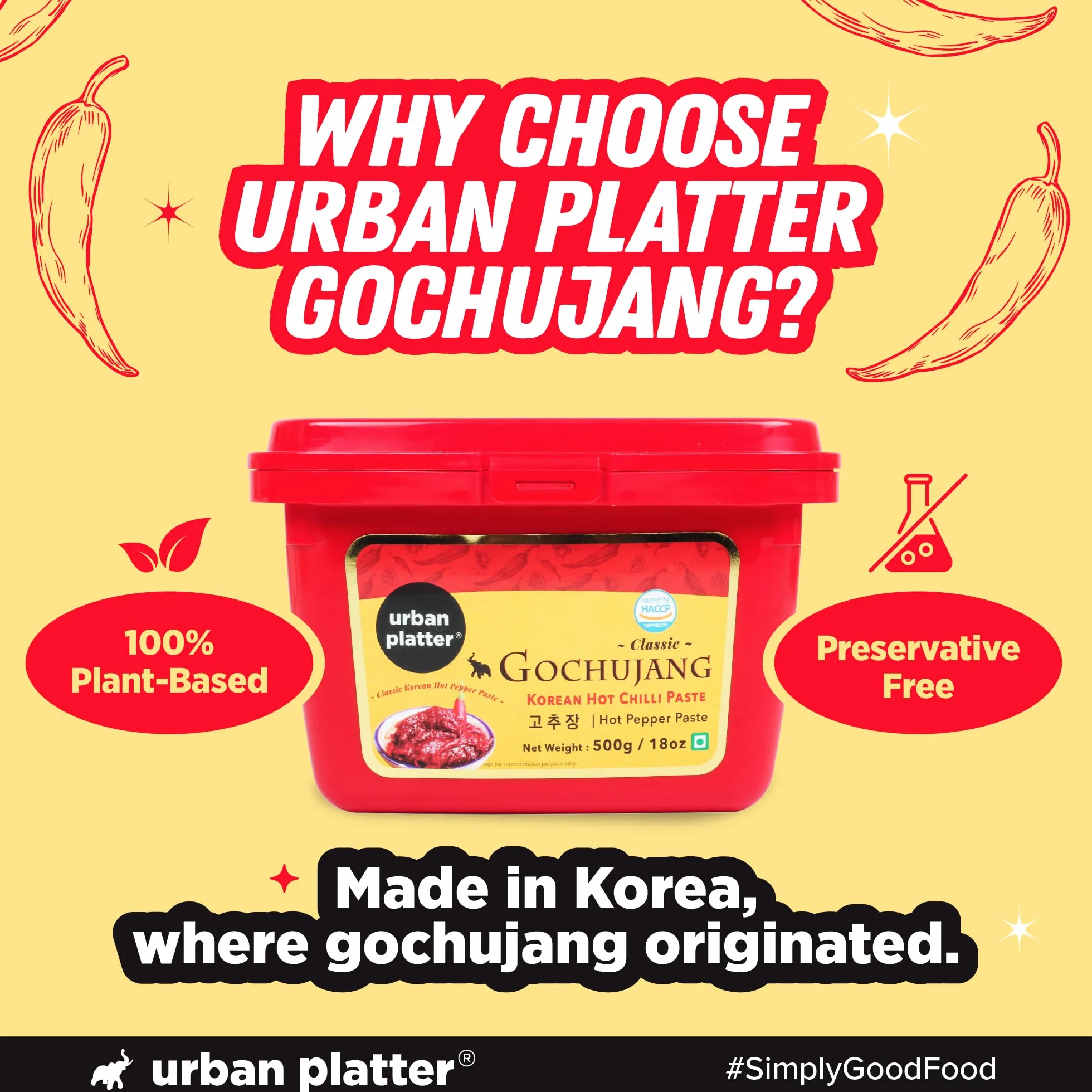 Urban Platter Koreańska pasta Gochujang 500 g (fermentowana pasta chili | pikantno-słodkie umami | na bazie roślin | do Bibimbap i Tteokbokki)