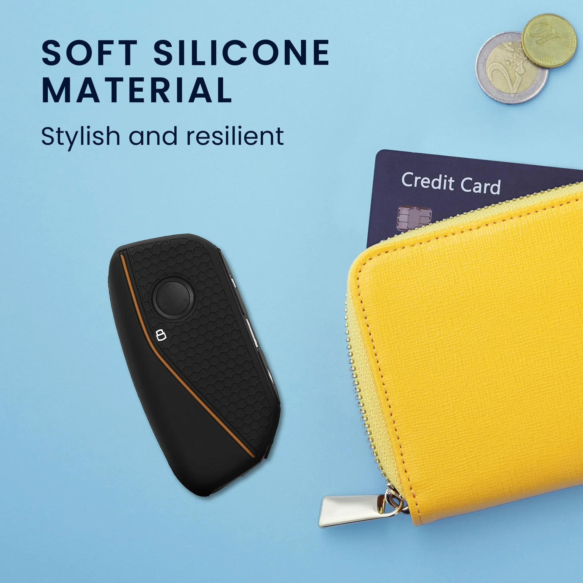 kwmobile Etui ochronne na kluczyki samochodowe, kompatybilne z BMW 4 przyciski, X7, X1, U11, iX ix1, 7, G07, I7, etui na kluczyki z silikonu, w kolorze czarno-pomarańczowym