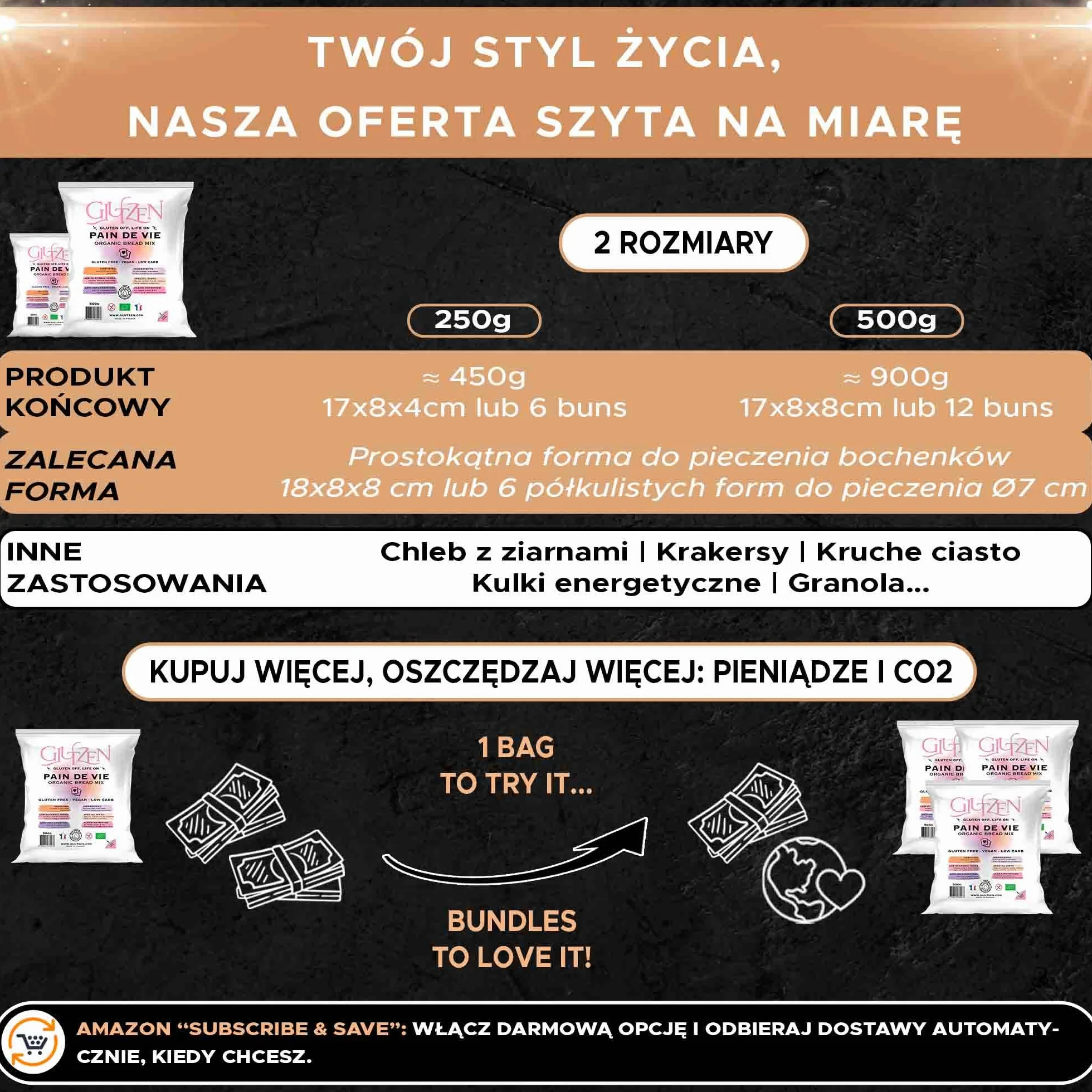 BIO GLUTZEN Bezglutenowa Mieszanka do Wypieku Chleba Bez Maszyny, Razowy Niskowęglowodanowy, Gotowy w 3 Min, Keto, Wegan