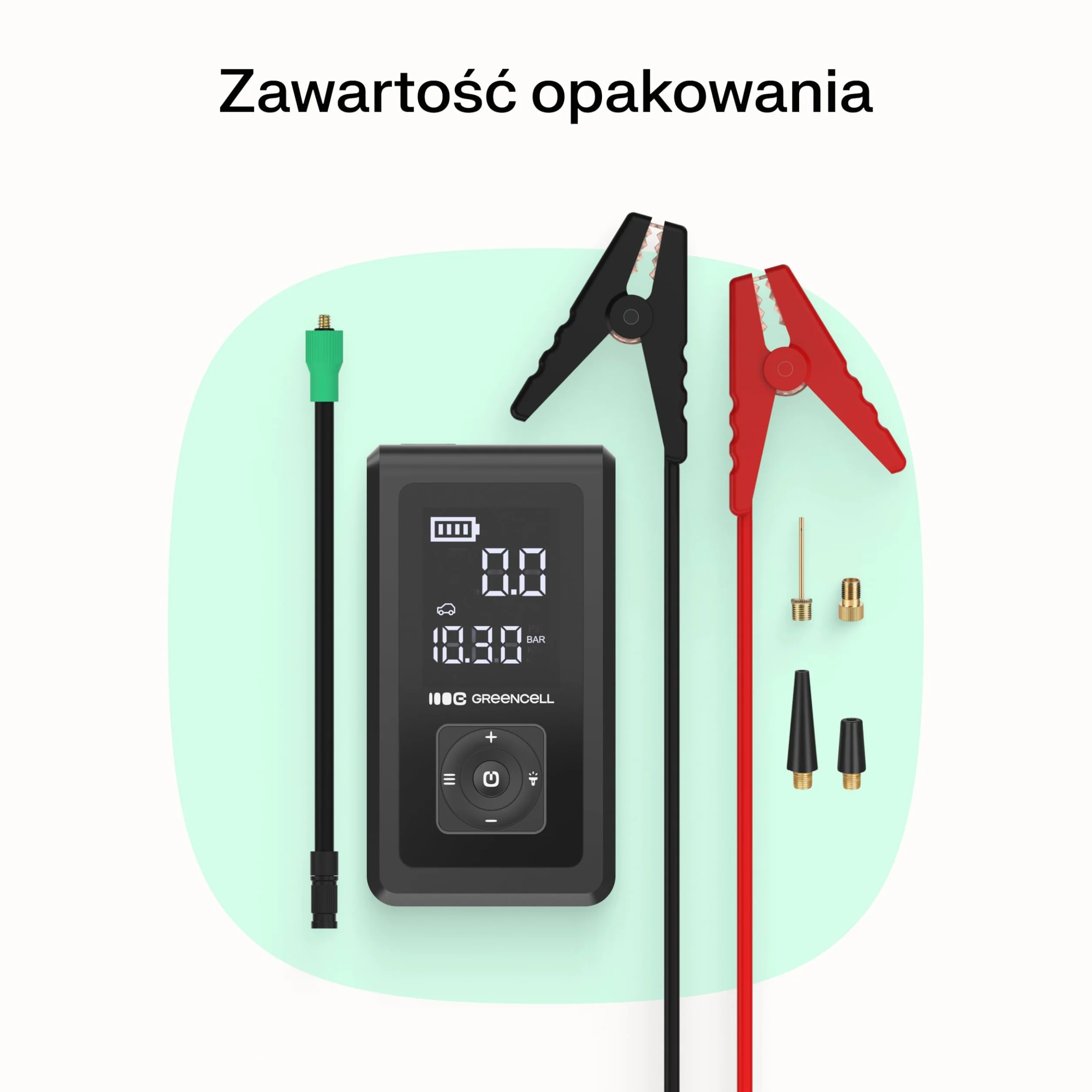 Green Cell PowerBoost Air Power Bank Jump Starter, 1000 A Car Jump Starter Starter, Power Bank z wyświetlaczem, USB-A i USB-C do szybkiego ładowania 8000mAh