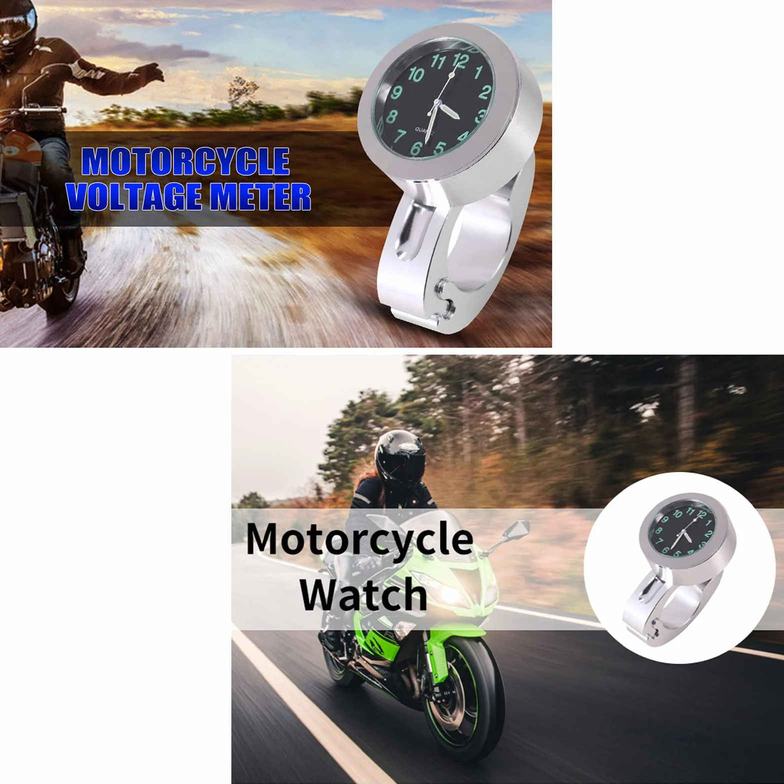 Zegar na kierownicę motocyklową, 1 szt. Uniwersalny wodoodporny zegarek na kierownicę do motocykla do większości motocykli