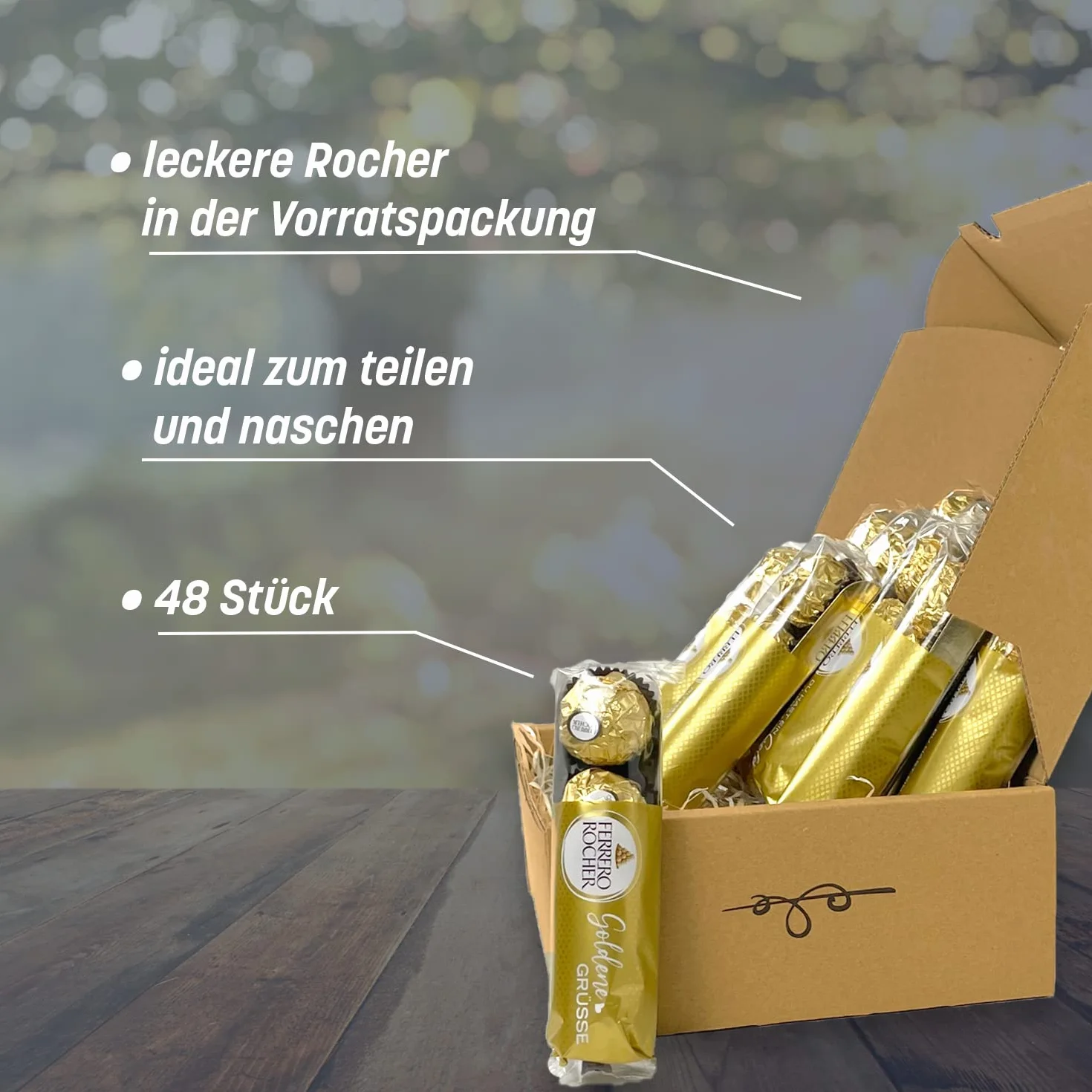 Genussleben Ferrero Rocher, 48 sztuk w pudełku prezentowym, chrupiące praliny z mleczną czekoladą i orzechem laskowym