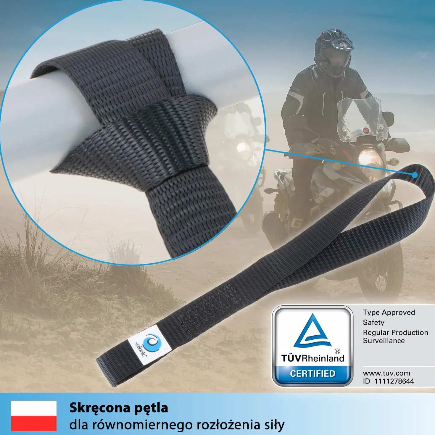 valonic Falcon - 4X Pętle mocujące, 30 cm, 25 mm, 1000 kg, TÜV Rheinl. Certyfikat EN 12195-2 - czarny, pętle pasów do transportu motocykli, pas mocujący, pasy mocujące, samochód, pętla mocująca