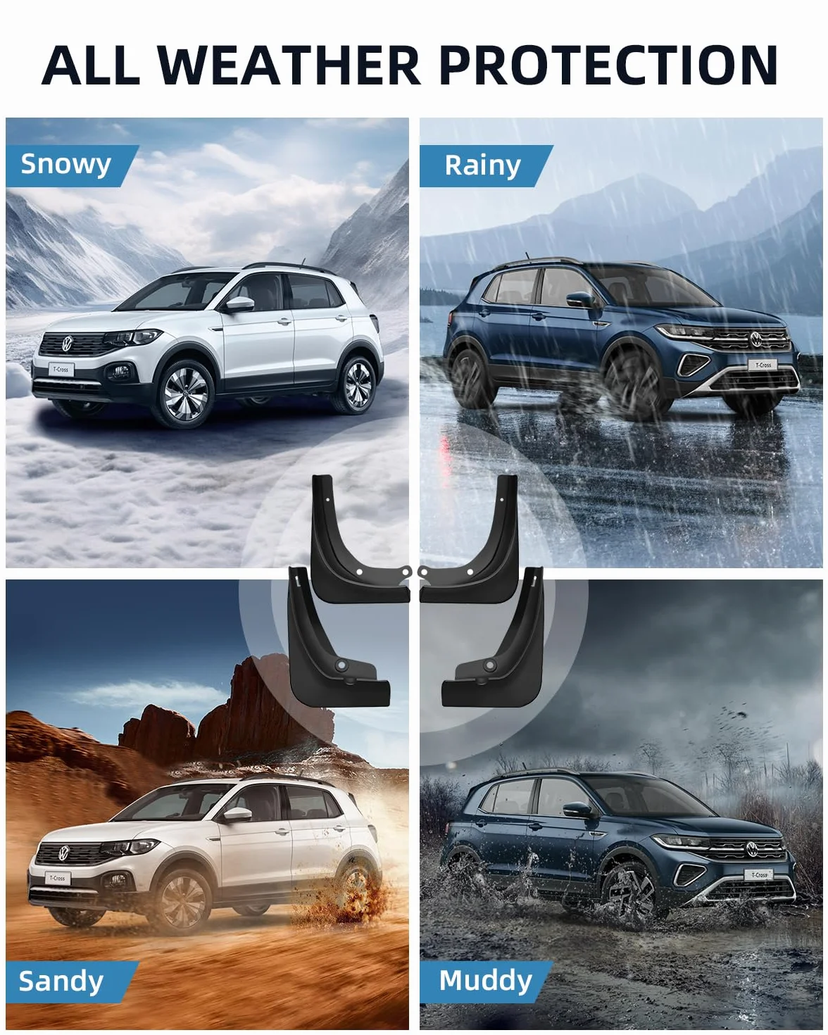 Chlapacze dla VW T-Cross 2025 2024 2023 2022 2021 2020 2019, Błotniki Przednie i Tylne ze Śrubami Montażowymi, Błotniki na Każdą Pogodę Akcesoria Nie Wymaga Wiercenia [4 Sztuki]