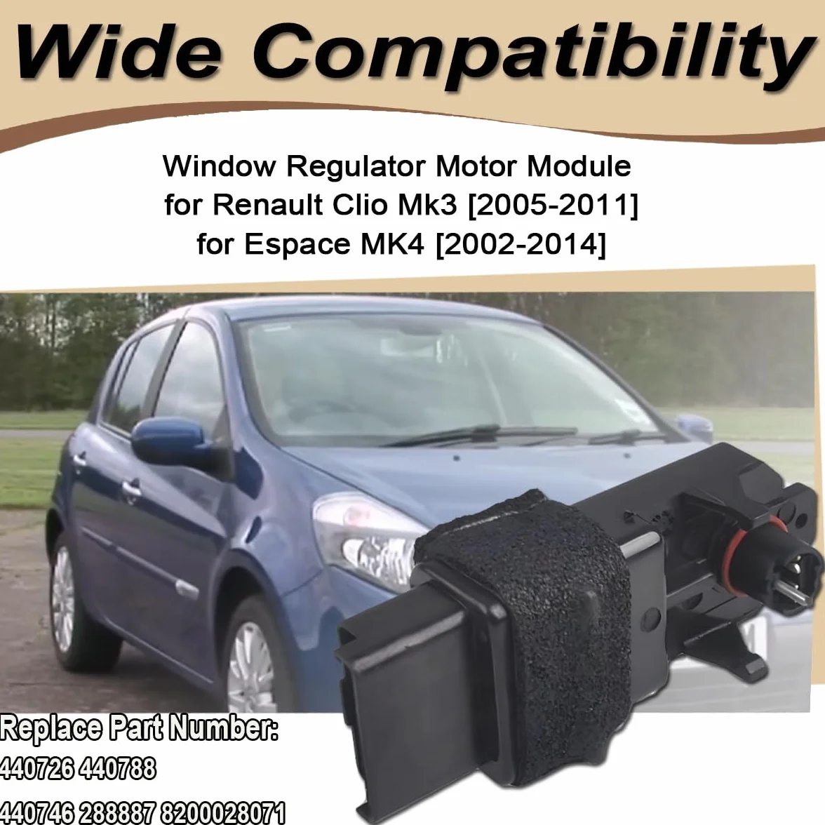 ZAMDOE 288887 Moduł silnika regulatora szyb pasuje do Renault Clio Mk3 [2005-2011] Espace MK4 [2002-2014] Grand Scenic Mk2 [2004-2014] Megane Scenic 440726 4407888 4407 Rozmiar 46