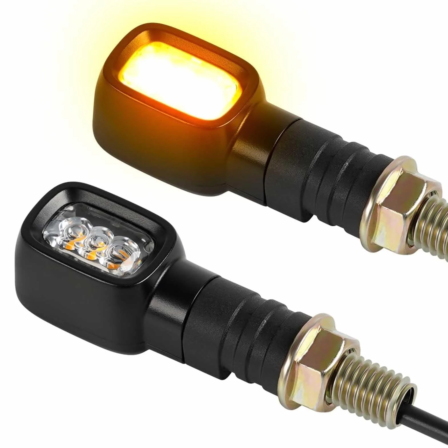 evermotor 12V Mini LED kierunkowskazy motocyklowe, E24 E-przetestowane, 2 sztuki 1.2W Retro kierunkowskazy motocyklowe prostokątne, gwint M10, LED o wysokiej jasności, IP67 wodoodporne
