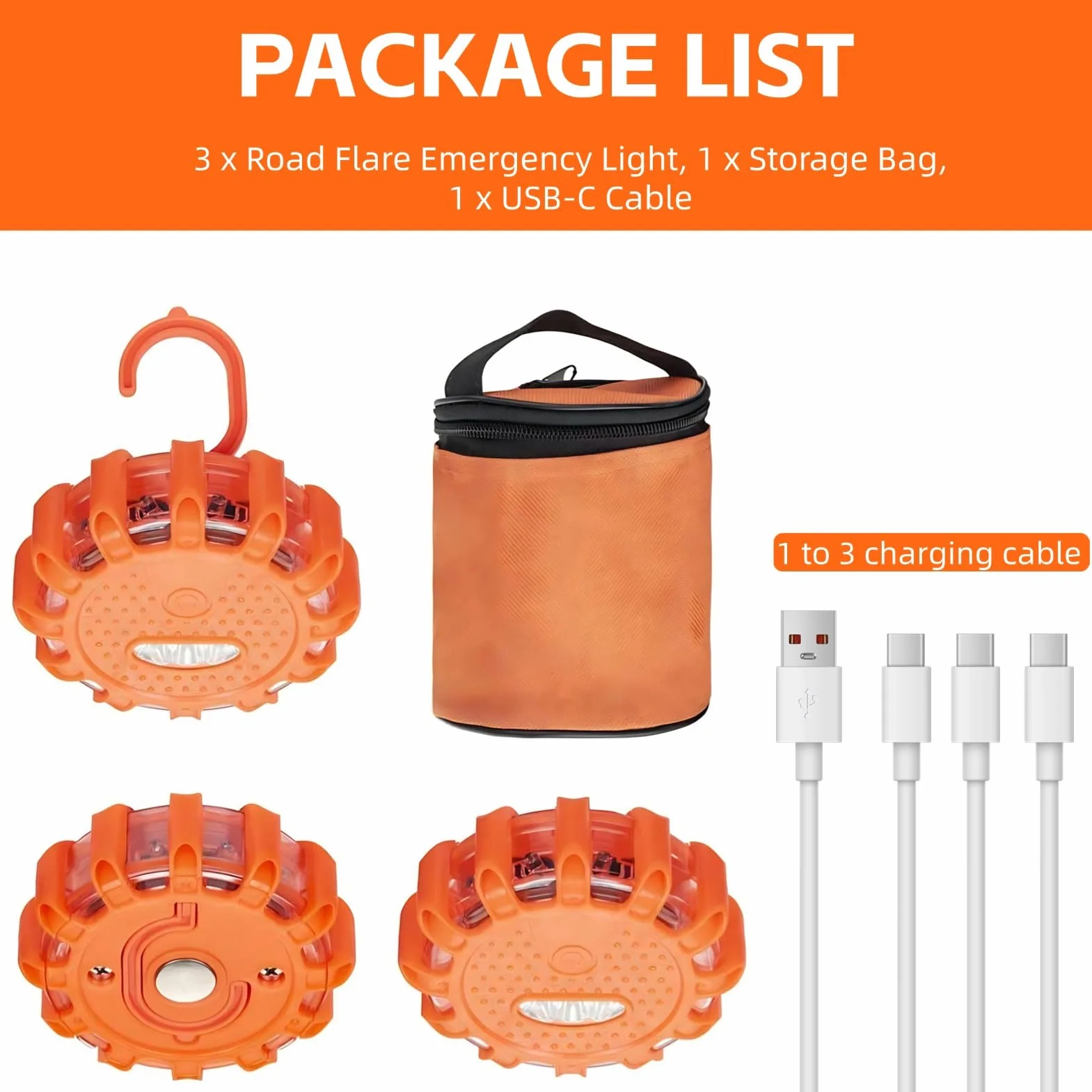 Flary Drogowe LED Zestaw Awaryjny 9 Trybów Błysku Ładowanie USB-C 850 mAh Magnetyczna Podstawa