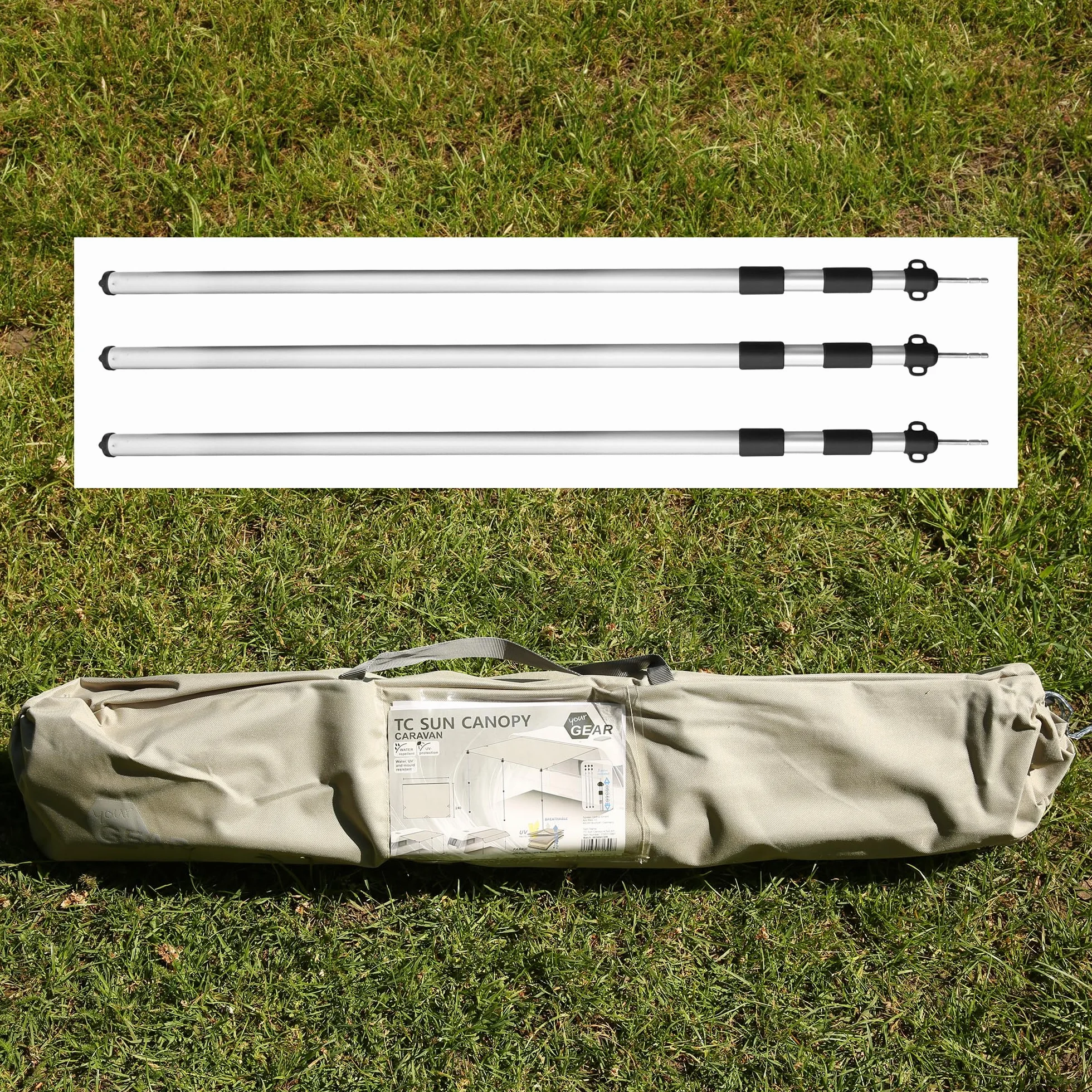 your GEAR Caravan Cotton Tarp TC 400 x 240 – dach przeciwsłoneczny do przyczepy kempingowej wraz z drążkami do ustawiania, bawełniany żagiel przeciwsłoneczny