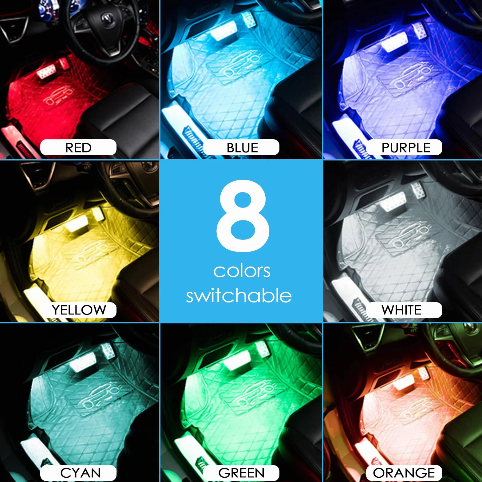 Oświetlenie wewnętrzne LED do samochodu, 48 diod LED, listwa świetlna z portem USB i pilotem na podczerwień