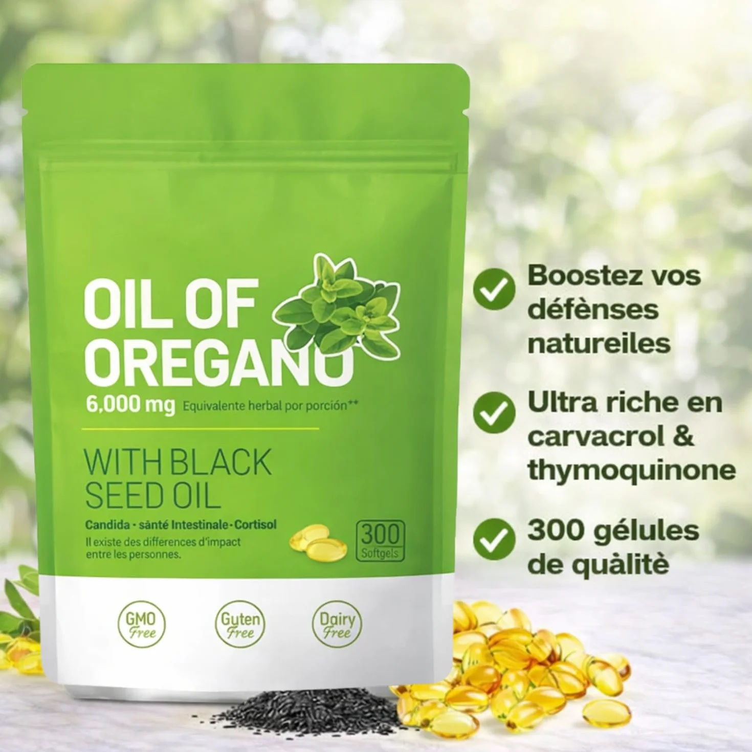Olej z oregano i olejek z Nigella 300 kapsułek 6000 mg Wysokie stężenie Naturalne wsparcie odporności
