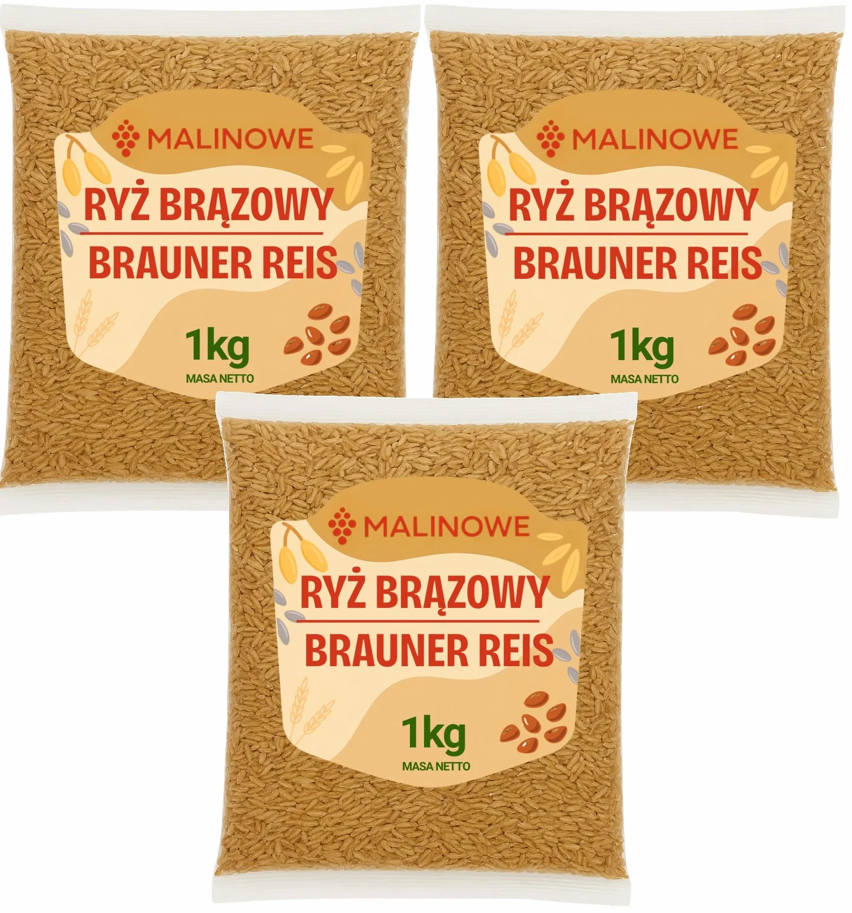 MALINOWE ZESTAW RYŻ BRĄZOWY 3 kg NATURALNY WYSOKA JAKOŚĆ
