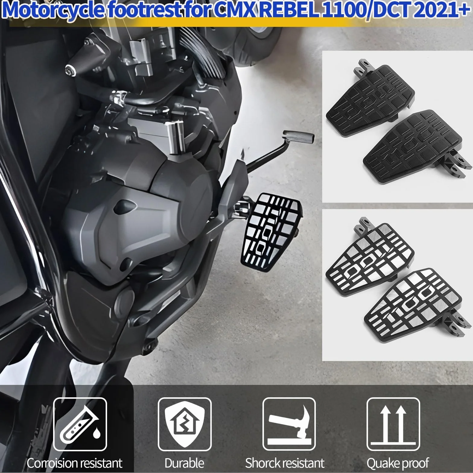 WOOGA Motocykl CNC Powiększ podnóżki Szerokie pedały odpowiednie dla Ho&n & da Rebel CMX 1100 CMX1100/DCT Akcesoria 2021 2022 2023 2024 (czarny)