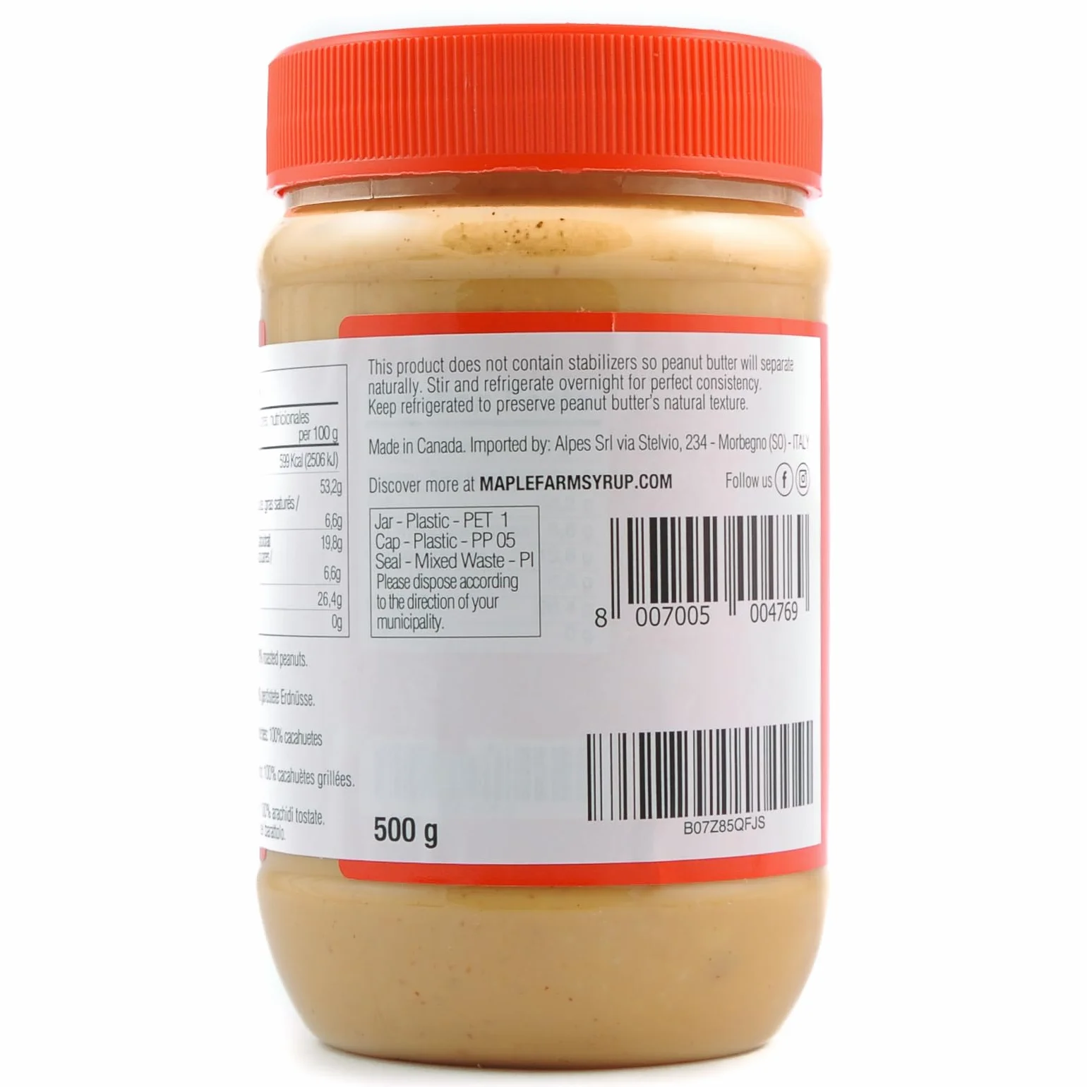 MapleFarm - 100% Czyste chrupiące masło orzechowe (CRUNCHY) - 2 x 500g (1 Kg) - Proteinowe masło orzechowe - Proteinowy krem ​​- Naturalne masło orzechowe - Peanut Cream - Peanut butter crunchy