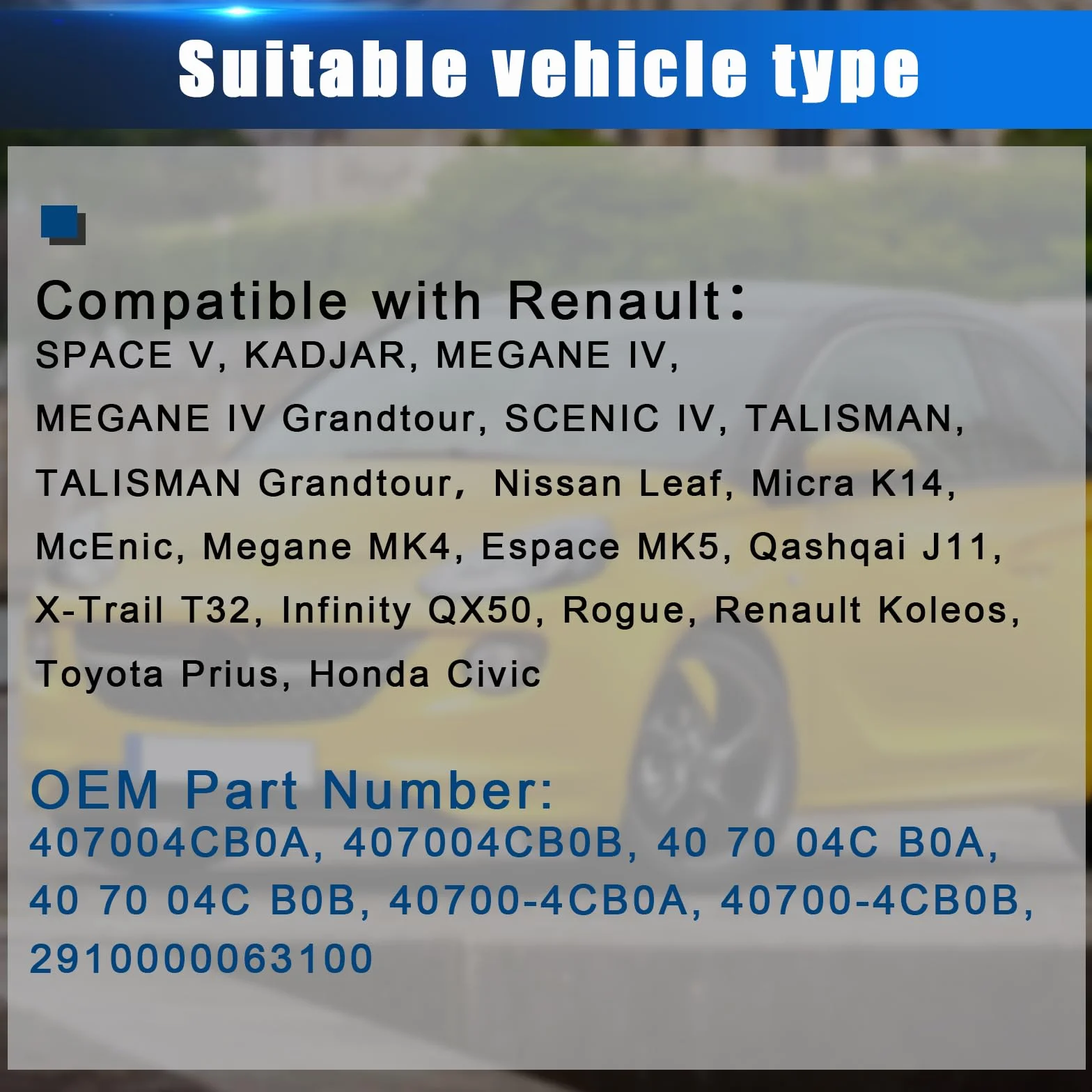 4 czujniki ciśnienia w oponach, kompatybilne z Espace V Kadjar Megane IV Grandtour Scenic IV Talisman, 407004CB0A 407004CB0B
