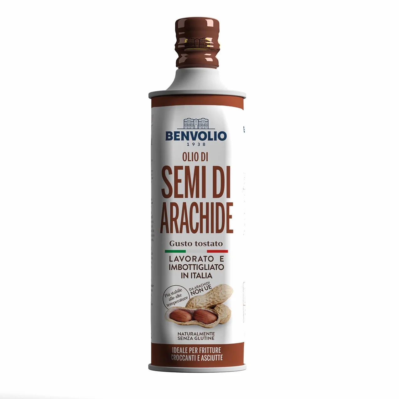 Benvolio 1938 Olej Arachidowy 100% Włoski, do Smażenia i Głębokiego Tłuszczu, Wysoki Punkt Dymienia, Neutralny Smak, Bezglutenowy, 750g