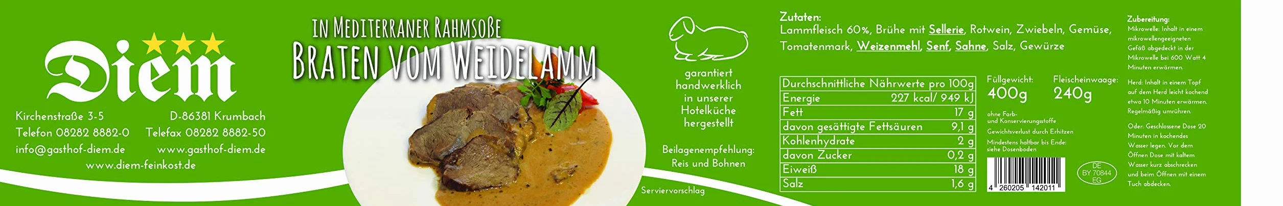 Diem - Pieczątki jagnięce w sosie śródziemnomorskim z pastwiska puszka - konserwa - 400 g / smażenie / niedzielne pieczenie / jagnięcina / mięso