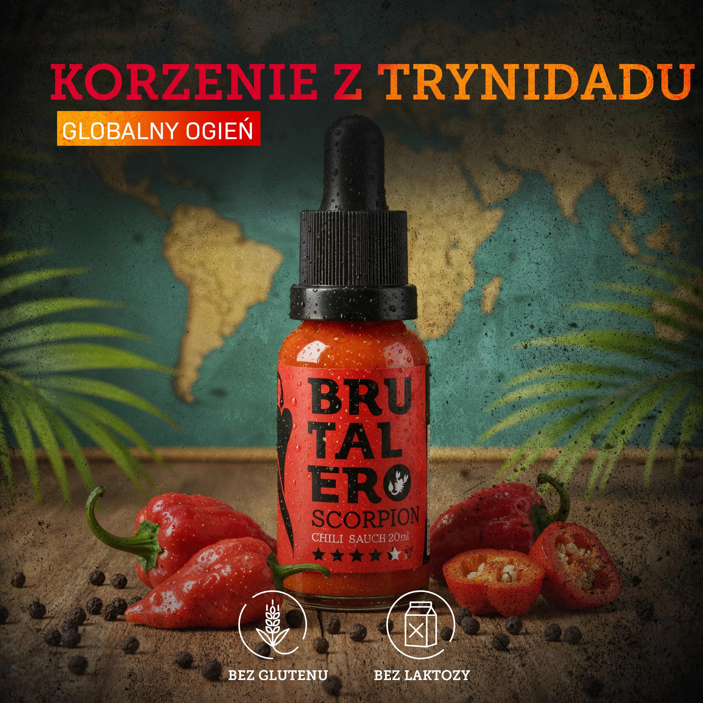 Brutalero Scorpion 20 ml – Sos Chili Ekstremalny z Pipetą – Scoville Challenge Polska – Trinidad Scorpion Moruga 80% – 43.293 SHU – Pikantny Prezent dla Odważnych