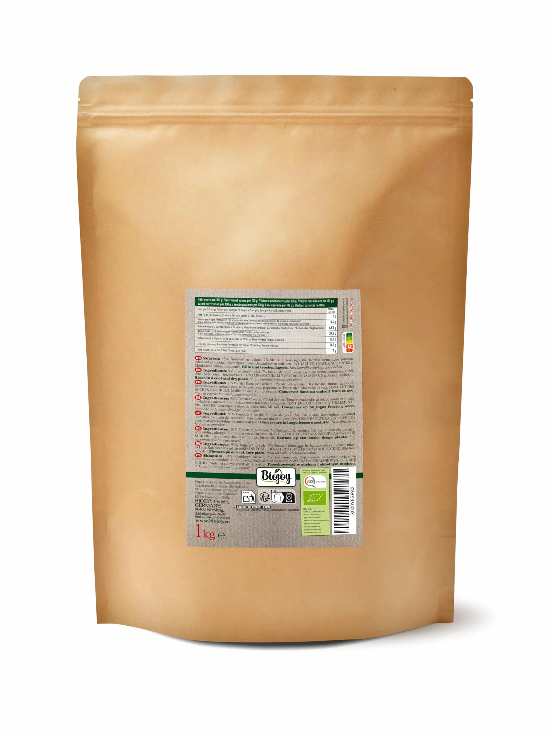Biojoy BIO-Suszone Pomidory, bez oleju, z 7% Soli kamiennej (1 kg)