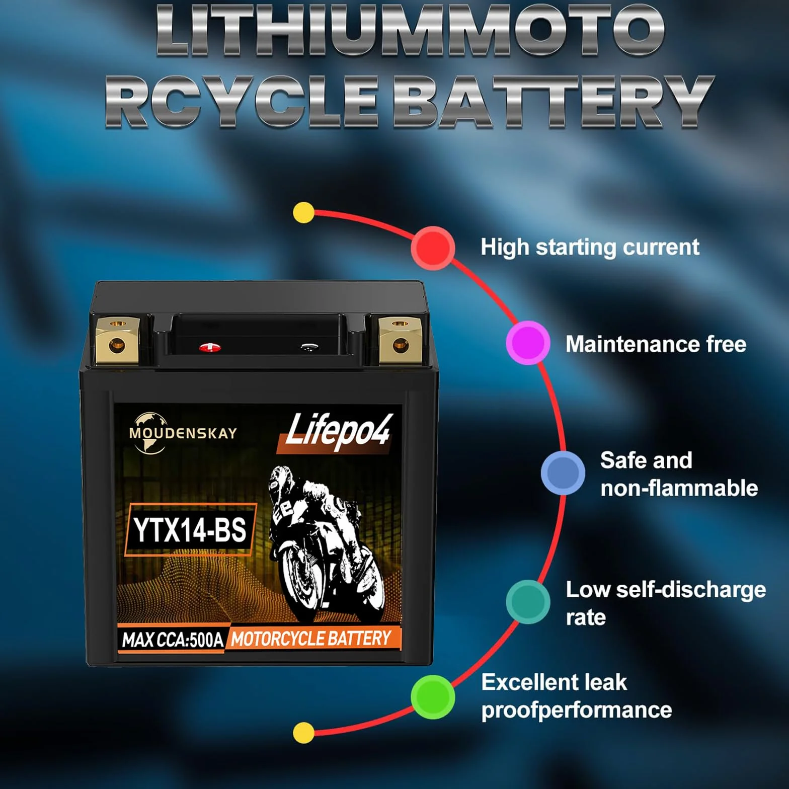 Akumulator litowy do motocykla 12V Akumulator litowy Powersports z BMS (YTX14-BS 500~600CCA 12.8V 6Ah) Akumulatory startowe LiFePO4 do motocykli, ATV, UTV, jednostek wodnych itp