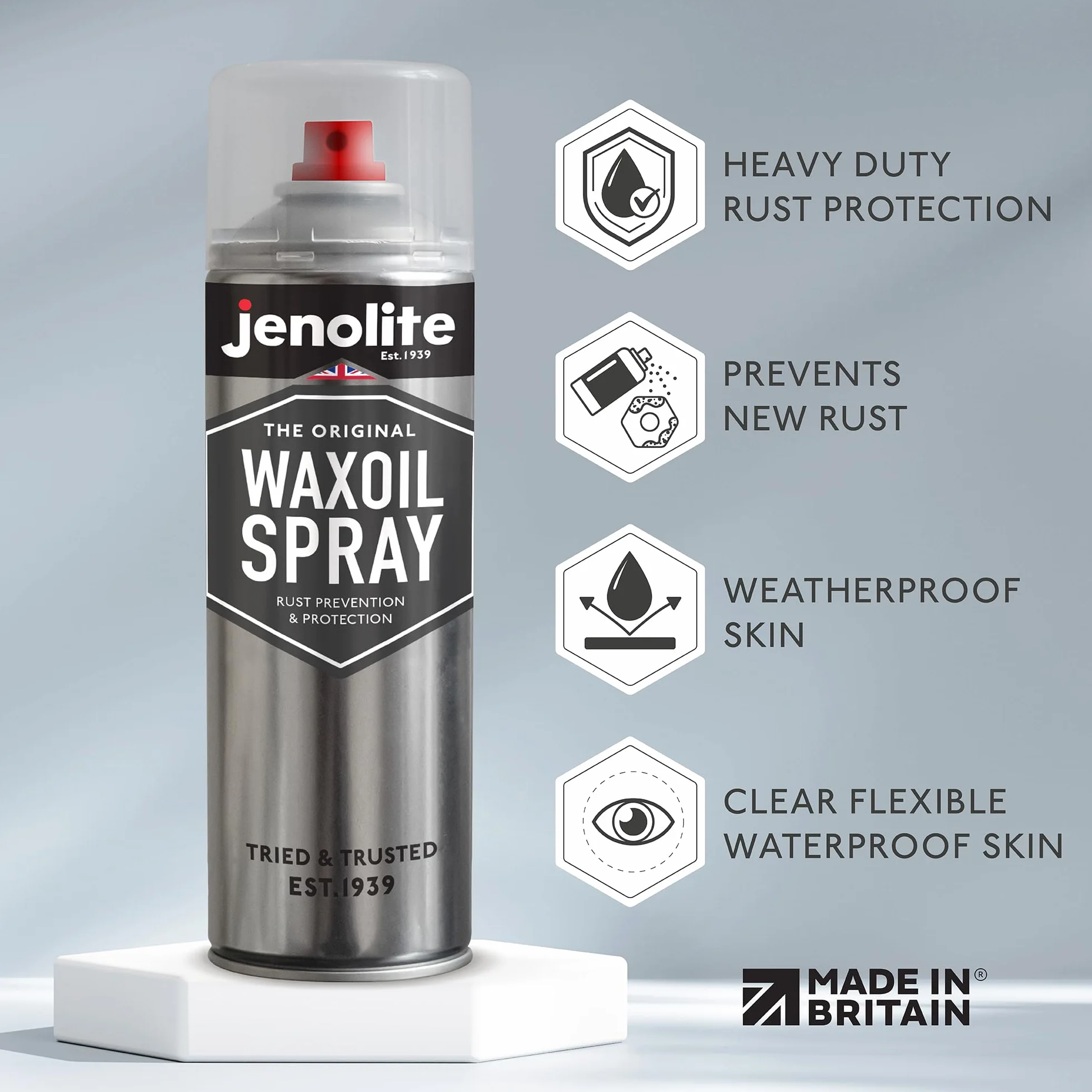 JENOLITE Waxoil zapobieganie rdzy i ochrona aerozolu, przezroczysty, woskowy spray antykorozyjny do samochodów, samochodów dostawczych i motocykli, spray chroniący przed rdzą, 500 ml