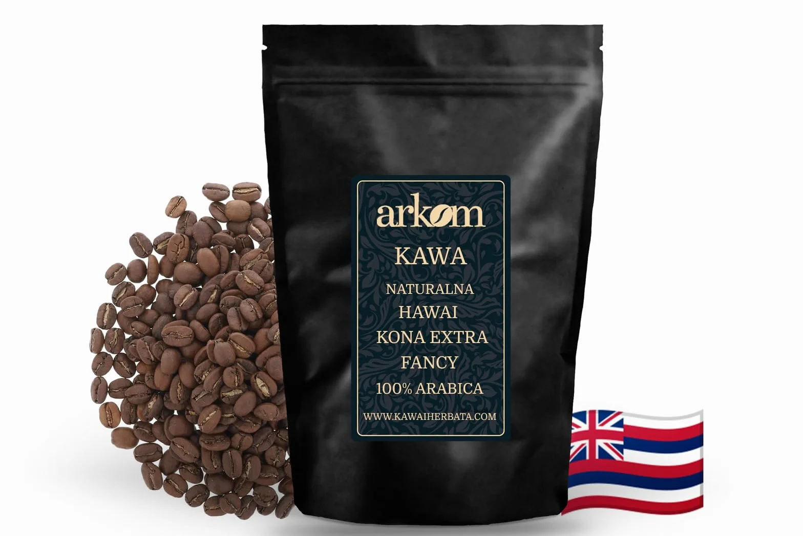 Arkom Hawaje Kona Extra Fancy Kawa ziarnista Arabica, 500g