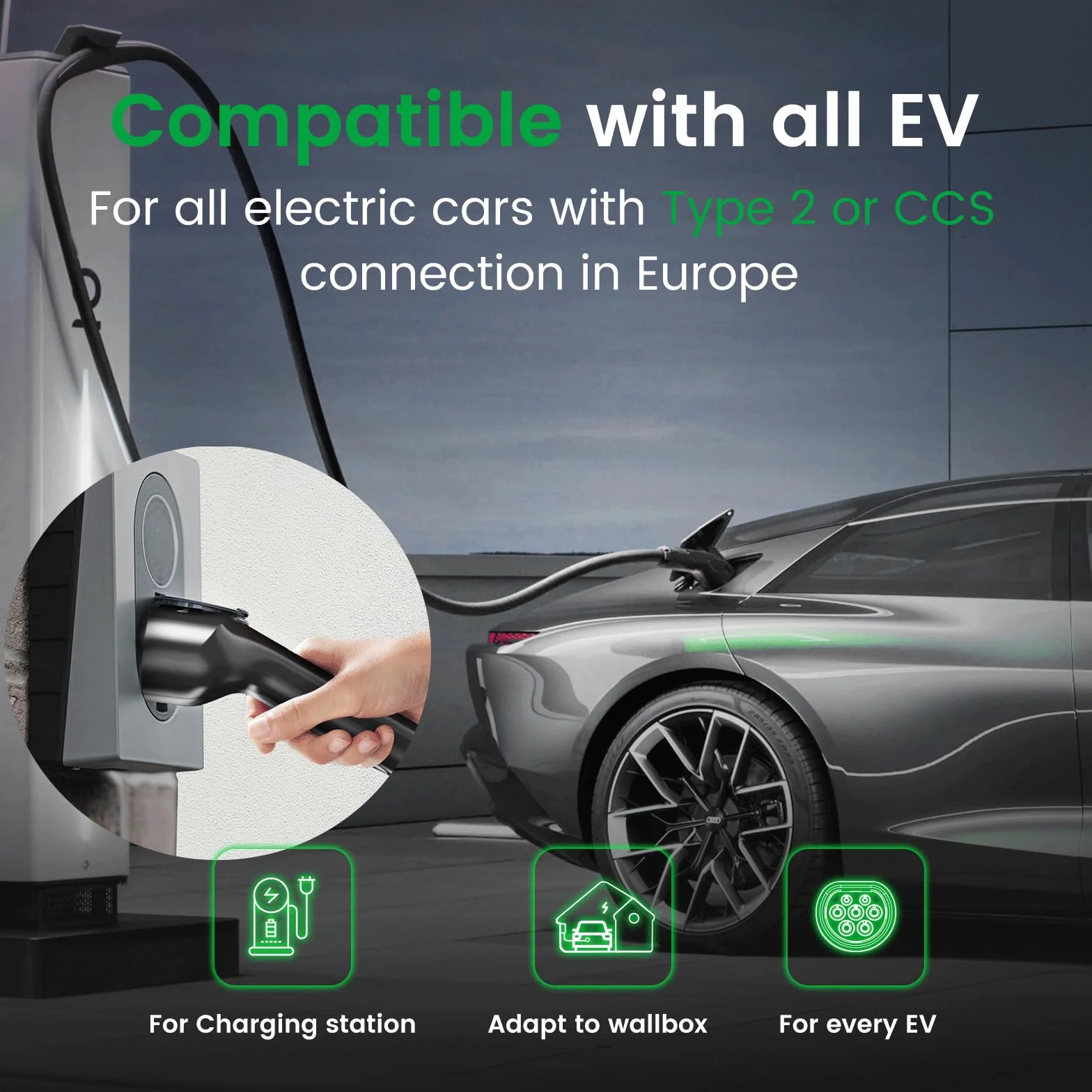 GONEO Typu 2 Kabel ładujący 22kW 5M 32A Kabel do ładowania Samochodów Elektrycznych Typu 2 3-fazowy Tryb 3 do Samochodów E EV/PHEV Typu 2 do Typu 2/CSS2 Kabel do ładowania EV z torbą Transportową