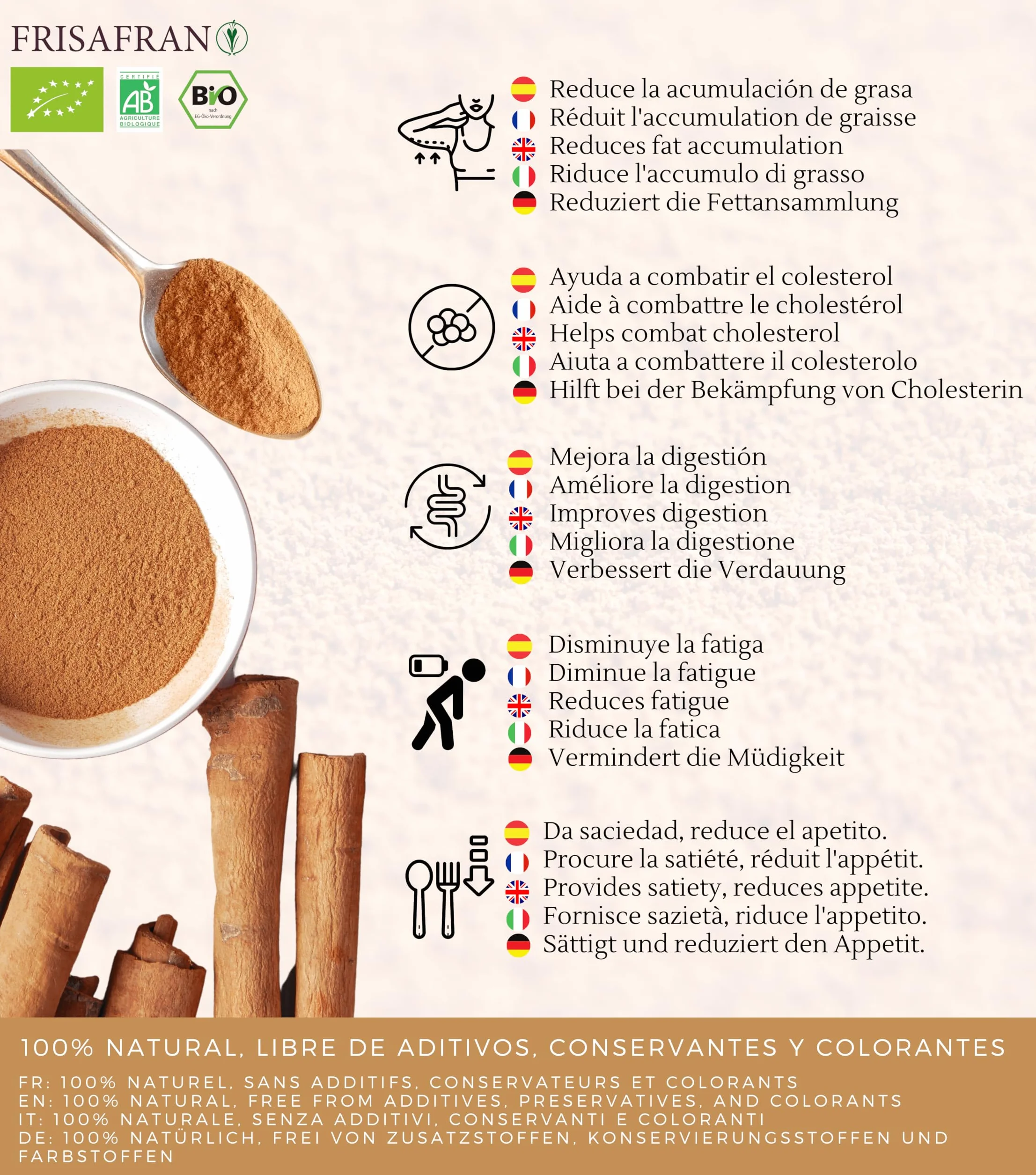 FRISAFRAN | Bio Cynamon cejloński zmielony | 200g | Cynamon w proszku | Cynamon cejloński | Cynamon cejloński bez dodatków | Cynamon cejloński | Cynamon mielony BIO | Cynamon mielony | Oryginalny z
