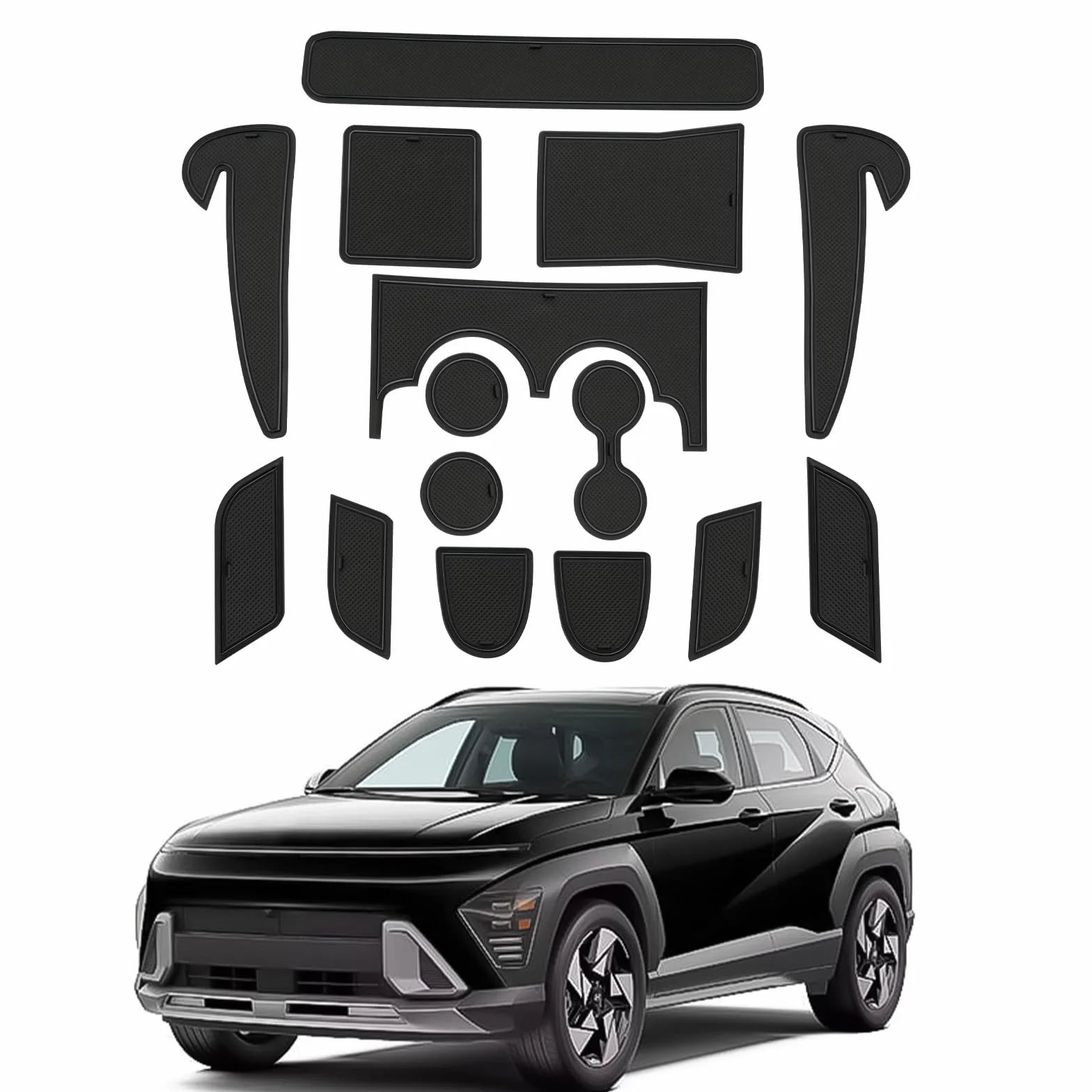 CDEFG Dywaniki gumowe kompatybilne z Hyundai Kona SX2 Hybird 2024 2025, do konsoli środkowej, maty antypoślizgowe, gumowe maty samochodowe Kona 2024, akcesoria (SX2, elektroniczne [benzyna])
