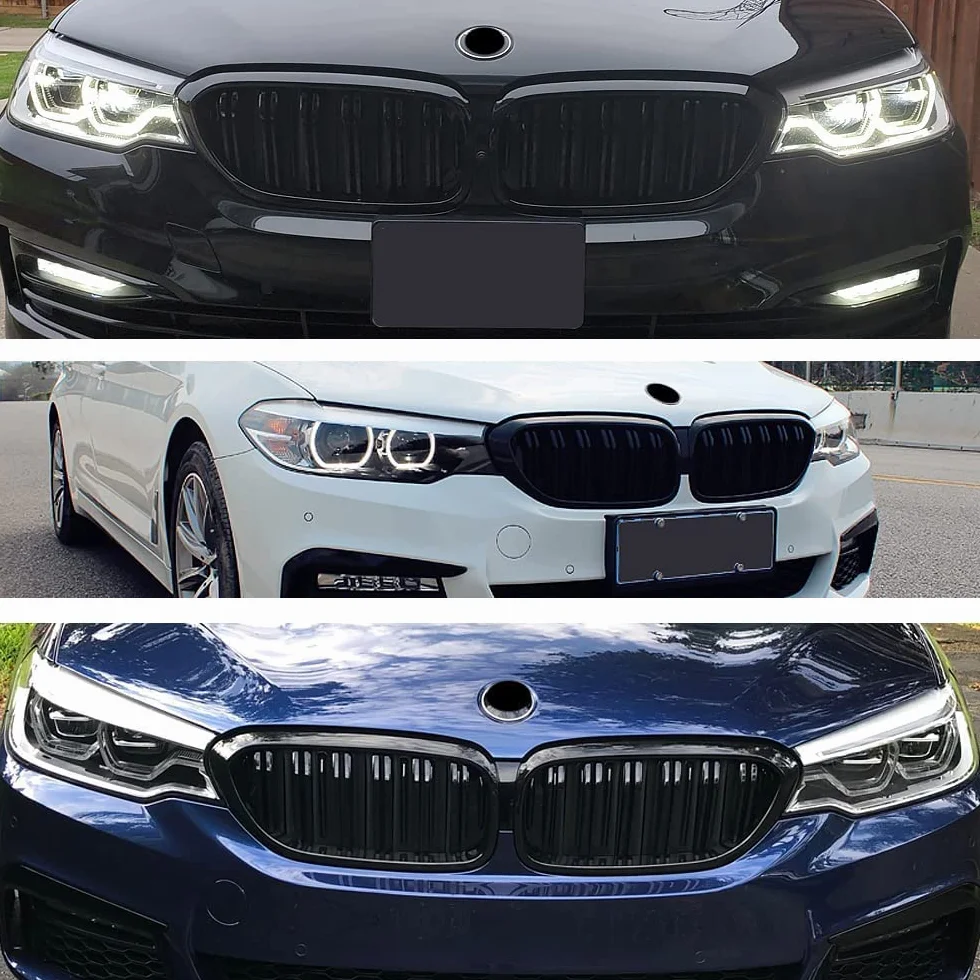 G30 kratka chłodnicy, nerki G31, czarna, pasuje do BMW serii 5 G30 G31, grill nerki, czarny, 2017-2020, podwójne lamele, czarne, błyszczące