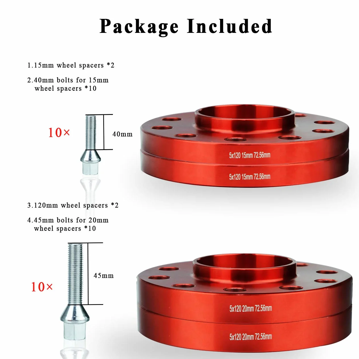15 mm 20 mm hubcentryczne elementy dystansowe 2 pary + śruby do felg aluminiowych serii 3 E30, E36, E46, E90, E91, E92, E93