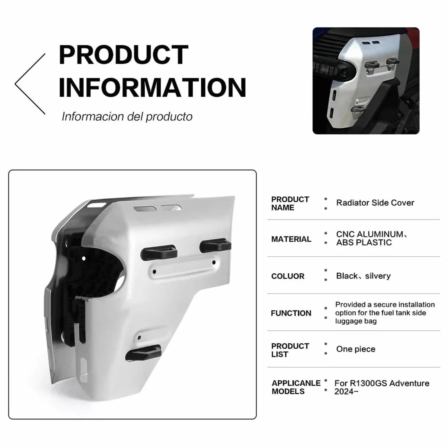 Osłona panelu chłodnicy BMW R1300 GS 2024 2025 Czarna