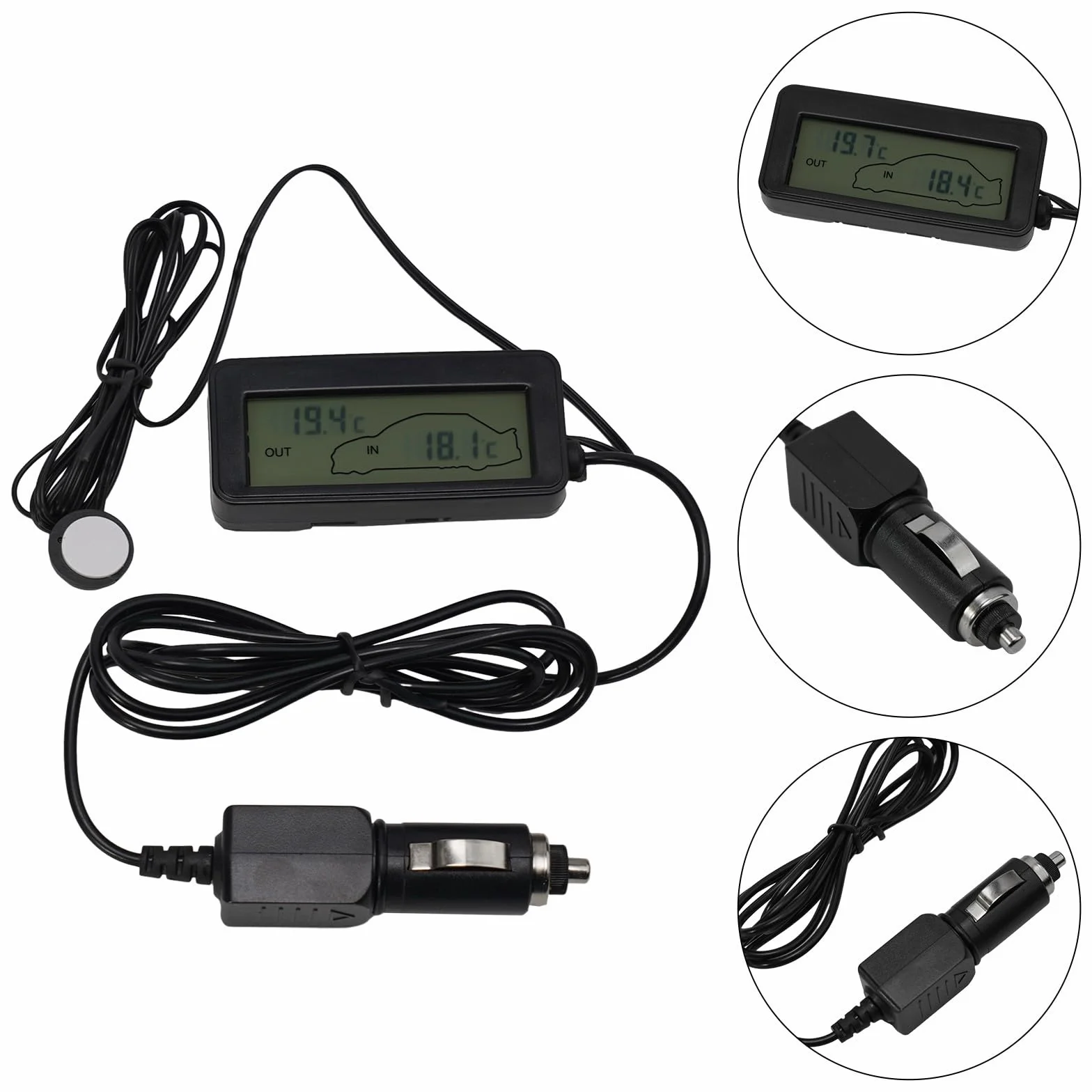 QOXEZY Termometr zewnętrzny 12 V do wnętrza samochodu, termometr samochodowy, cyfrowy wyświetlacz LCD (zielony)