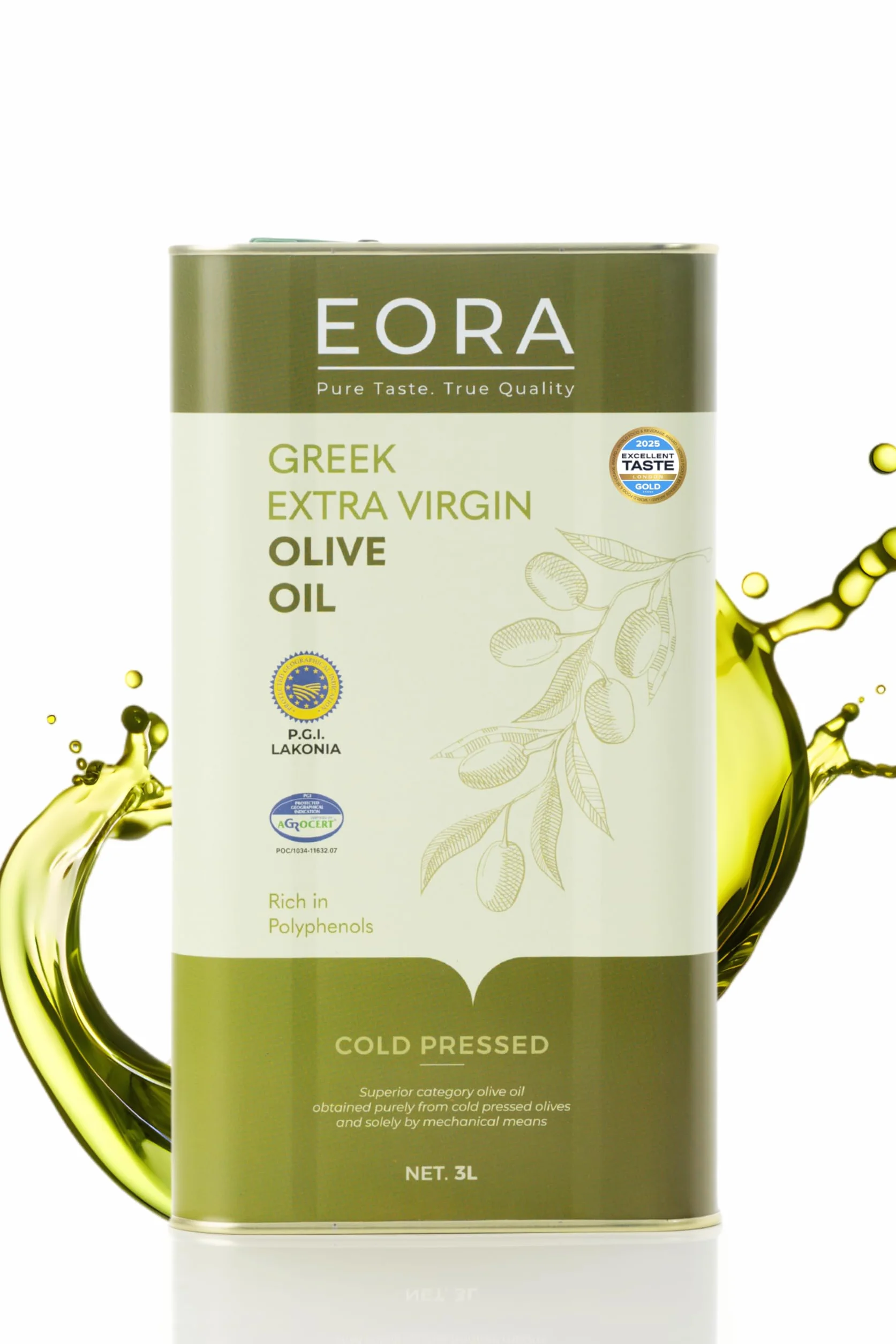 EORA Premium Grecka Oliwa z Oliwek Extra Virgin 3L (Nowe Zbiory 25/26) – wysoka zawartość polifenoli, tłoczona na zimno, bardzo niska kwasowość ~0,35% – jedno pochodzenie P.G.I. Lakonia.