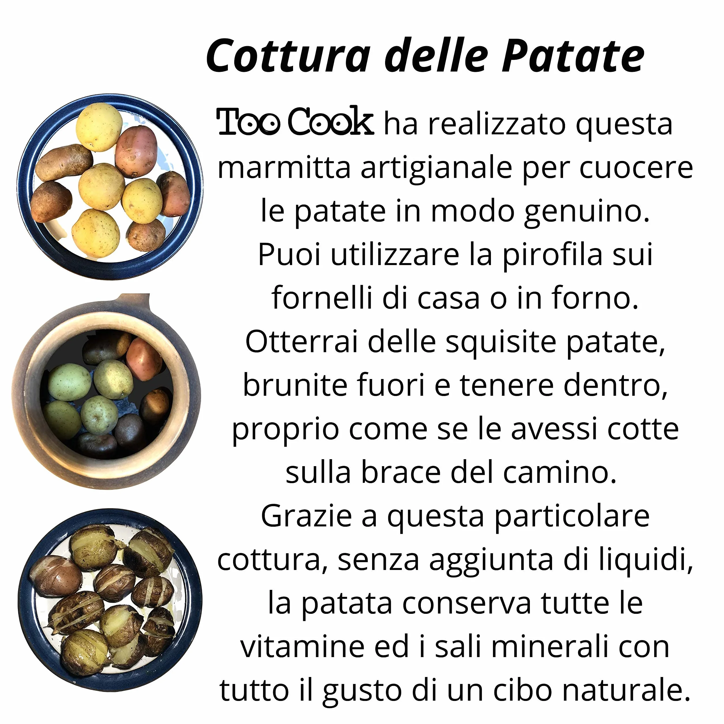 Gotuj ziemniaki i kasztany w prosty, naturalny sposób, bez tłuszczu, o wyjątkowym smaku, bez zmiany właściwości żywności. Wyprodukowano we Włoszech 100% (naturalny)