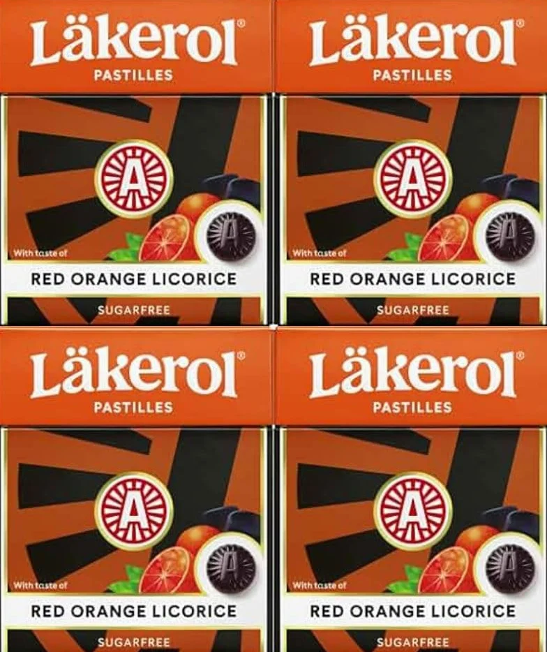 Cloetta Lakerol Red Orange Licorice Pastylki 4 Pudła of 25g