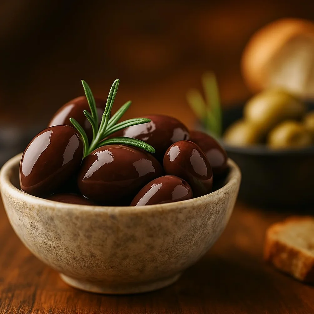 Lamda Estate - Świeże oliwki Kalamata 1 kg naturalne z kamieniem, marynowane w solance | greckie czarne oliwki Jumbo (1)