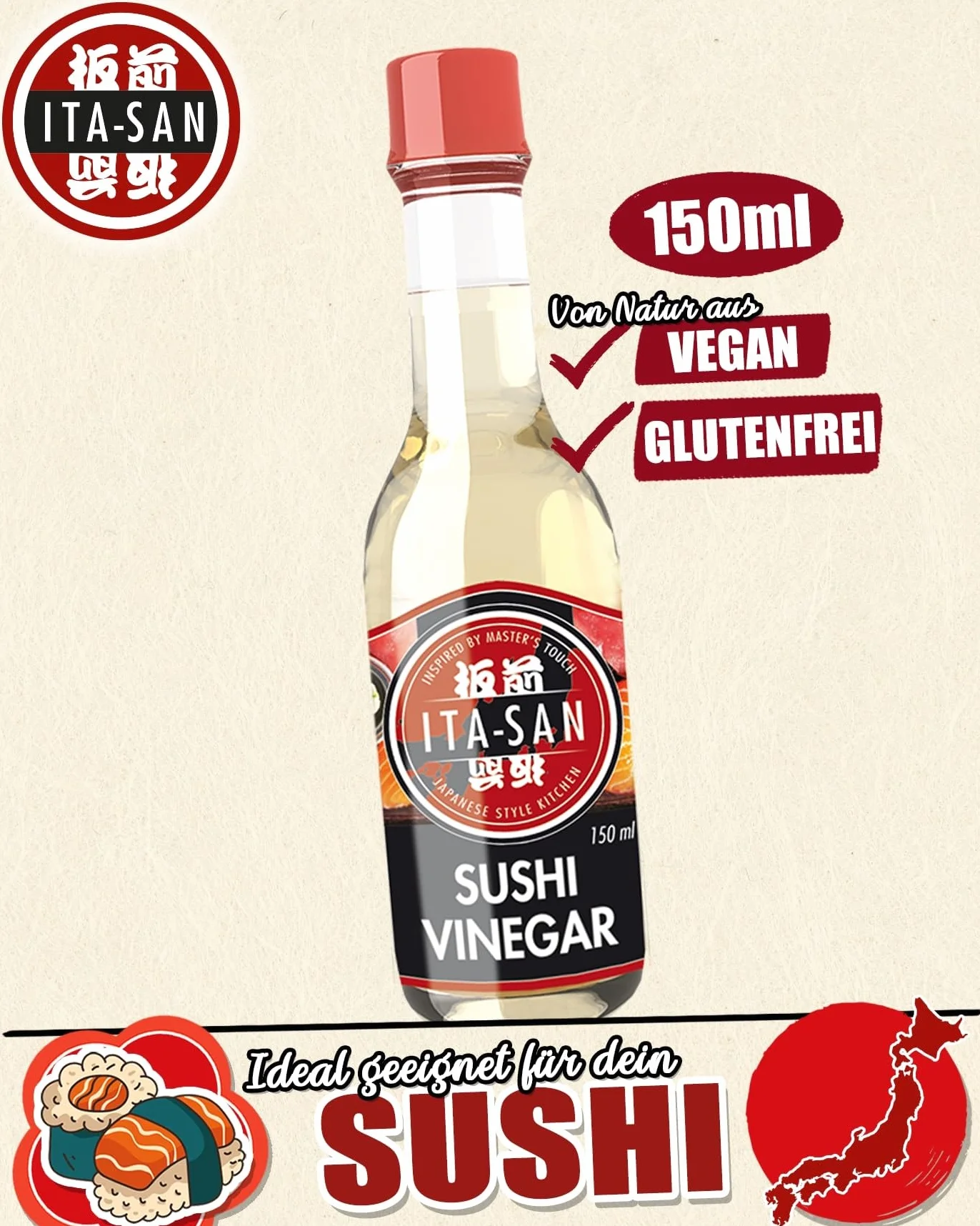 ITA-SAN ocet do sushi 6 x 150 ml słodki kwaśny wegański bezglutenowy