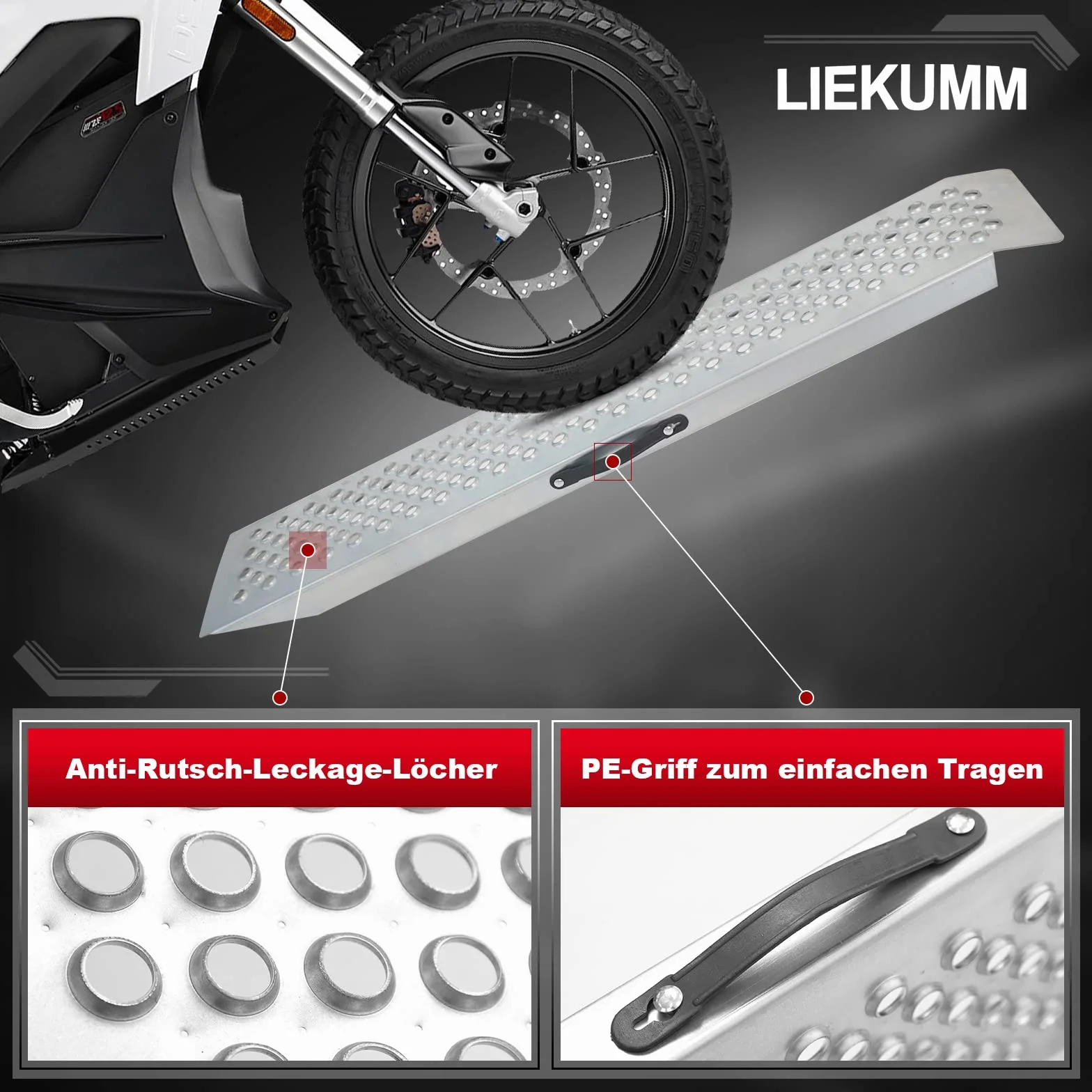 LIEKUMM 2 x rampa najazdowa, 120 cm, nośność 600 kg, stalowa, do motocykla, motocykla elektrycznego, ATV, warsztatu, rampy najazdowej, do przyczepy, garażu, motocykla, 2 szt