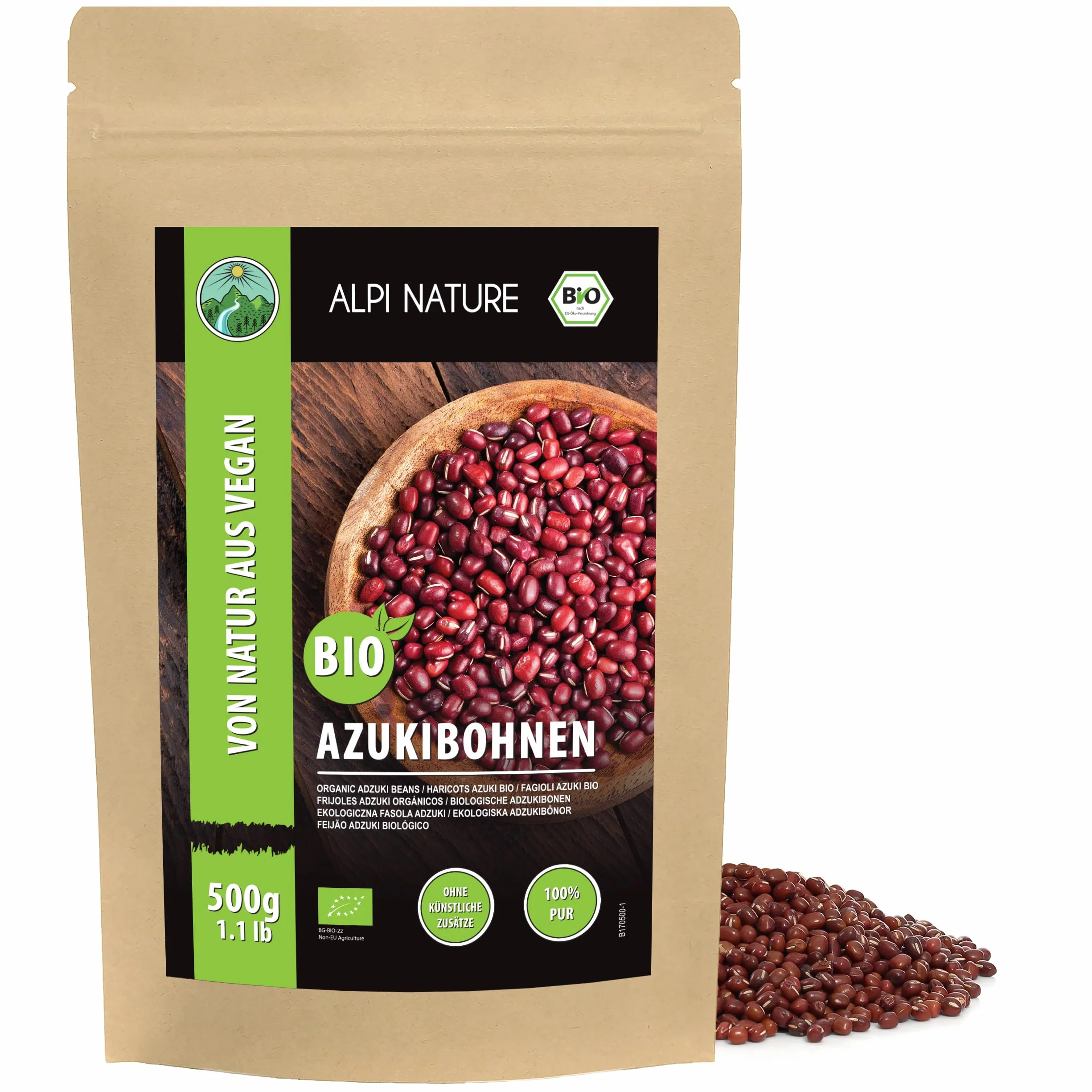 Alpi Nature Ekologiczna Fasola Adzuki 500g Całe Czerwone Ziarna Bezglutenowe