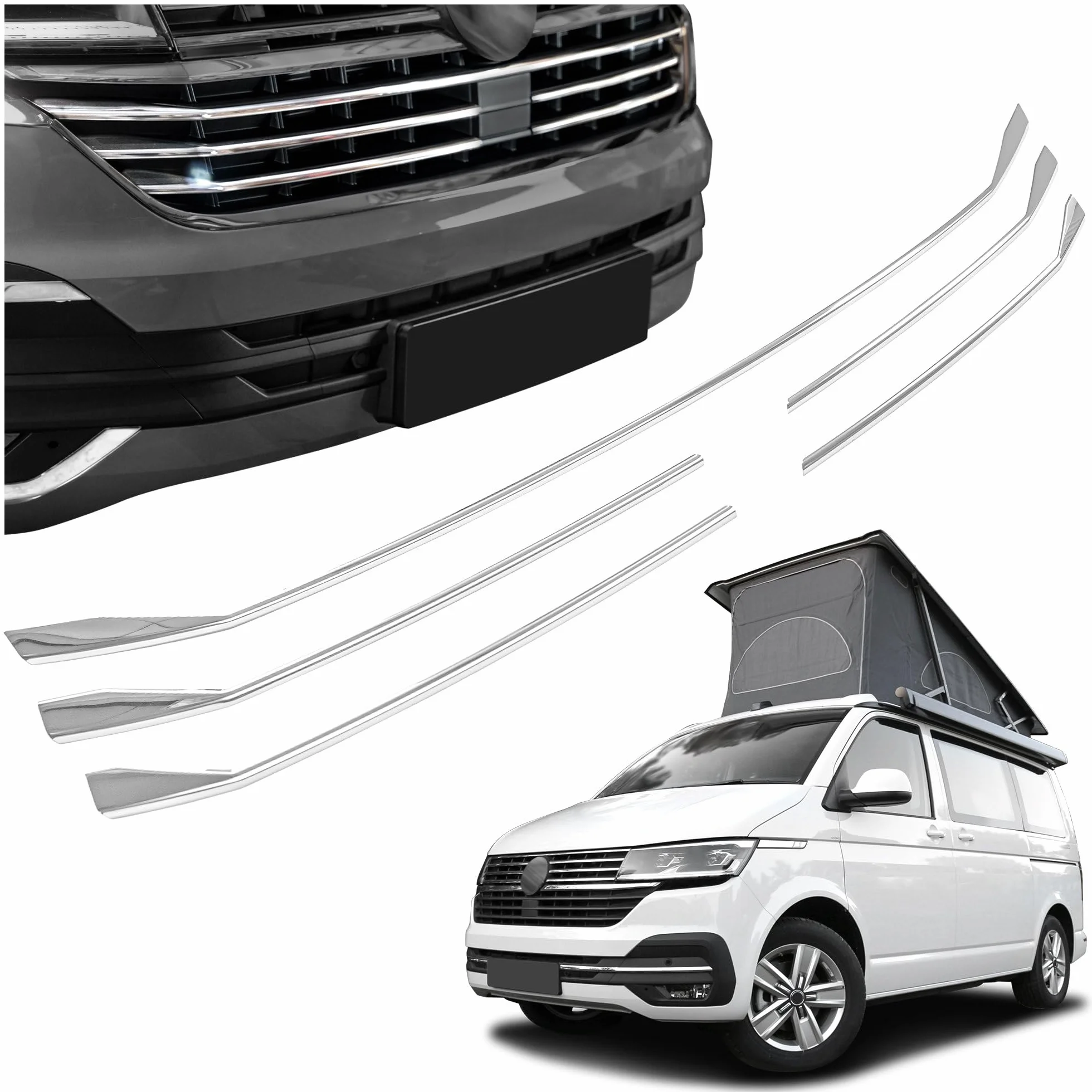 CHROMEMASTER | Kompatybilna z VW T6.1 California 2019-2024 | Listwa Atrapy Zderzaka Przedniego; Stal Nierdzewna Polerowana | Idealne Dopasowanie; Nowy, Atrakcyjny Wygląd Samochodu