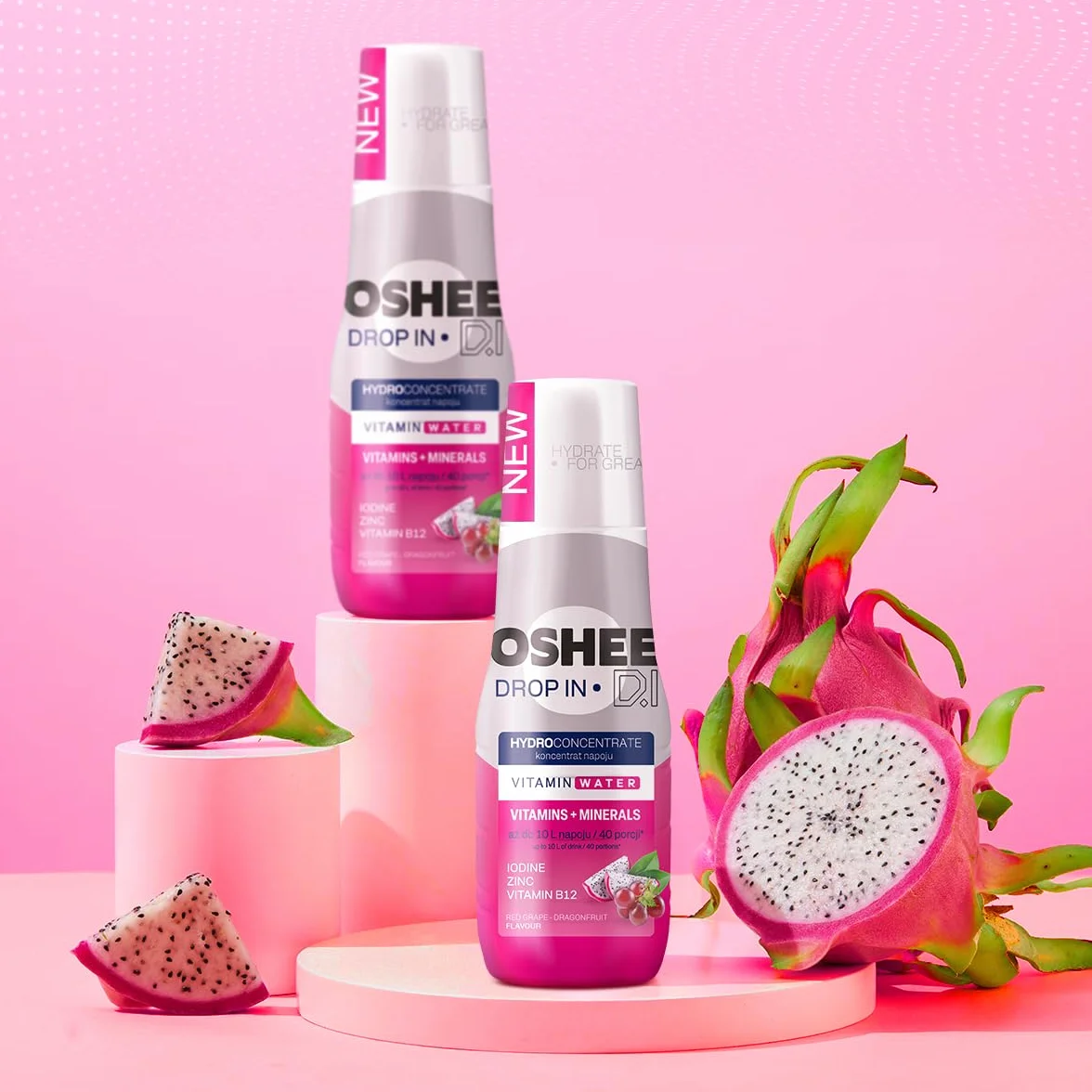 OSHEE DROP IN - Zestaw 9 x Hydrokoncentrat 500 ml - Czerwone Winogrono i Smoczy Owoc - Witaminy i Minerały - Bez Sztucznych Dodatków - Do 10 L Napoju