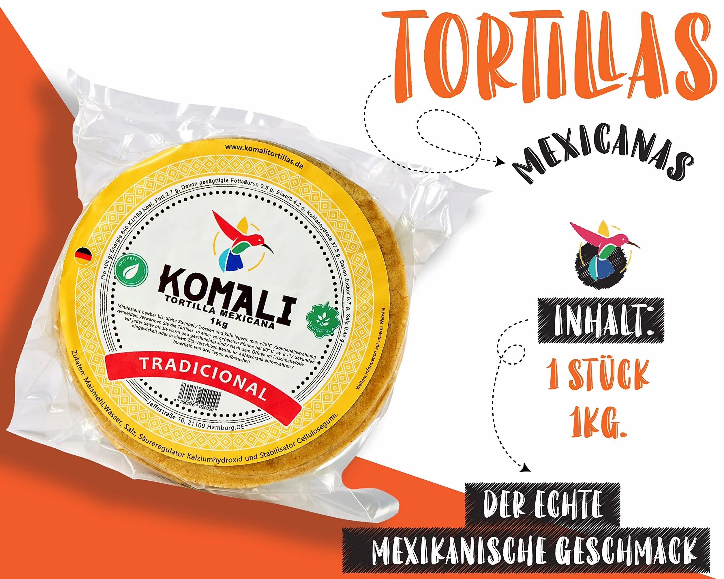 Tortille kukurydziane żółte Komali 15 cm 1 kg (ok. 40 szt.) Meksykańska tradycyjna tortilla, tortille mexicanas de Maiz amarillo tradicionales by RamirezHandels