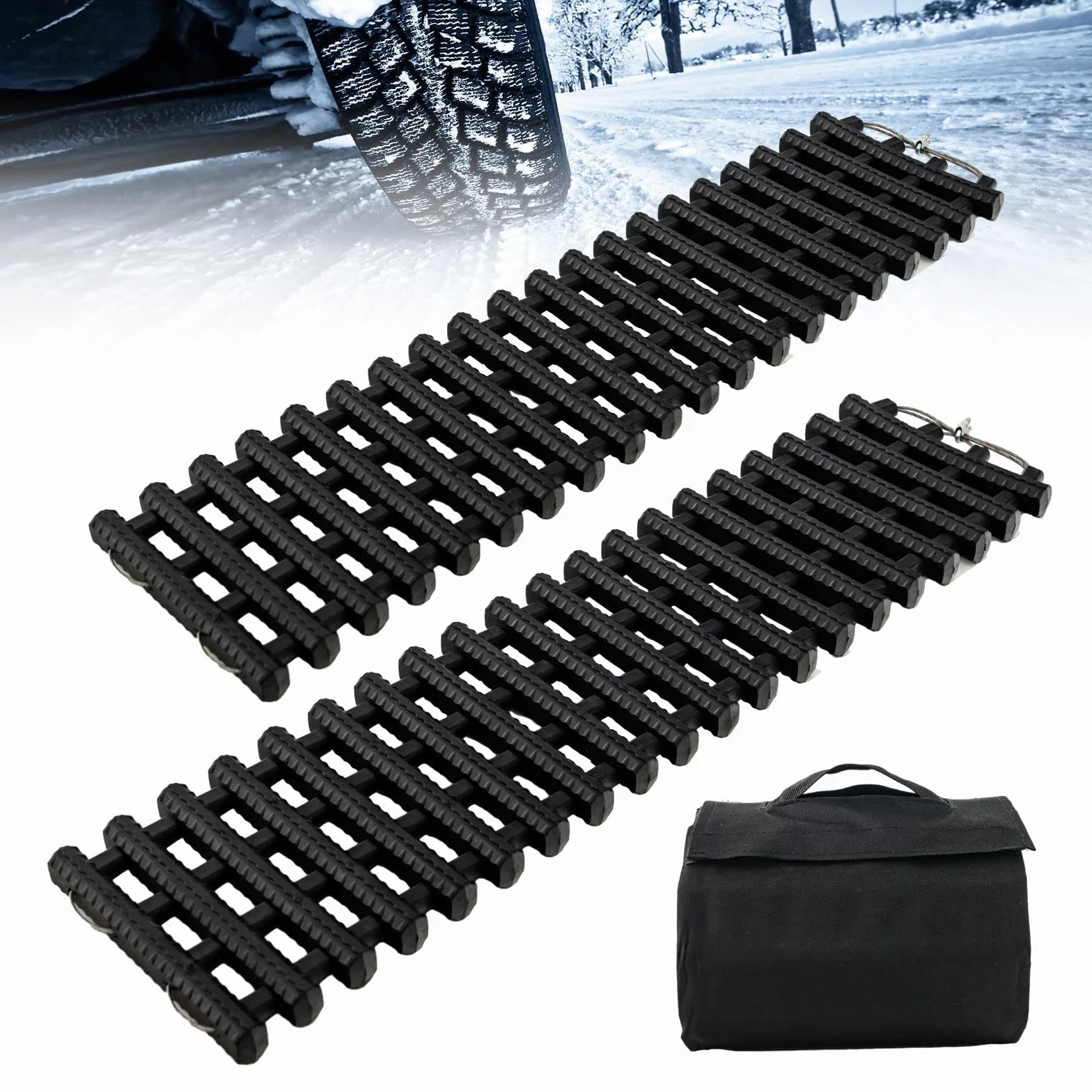 COSTWAY 2 sztuki podkładki pod koła, plakietki do jazdy w piasku, podkładki Traktionsmatte na piasek, śnieg, lód, błoto, tory offroadowe, mata Traktionshilfe z torbą na przyczepę kempingową/samochód