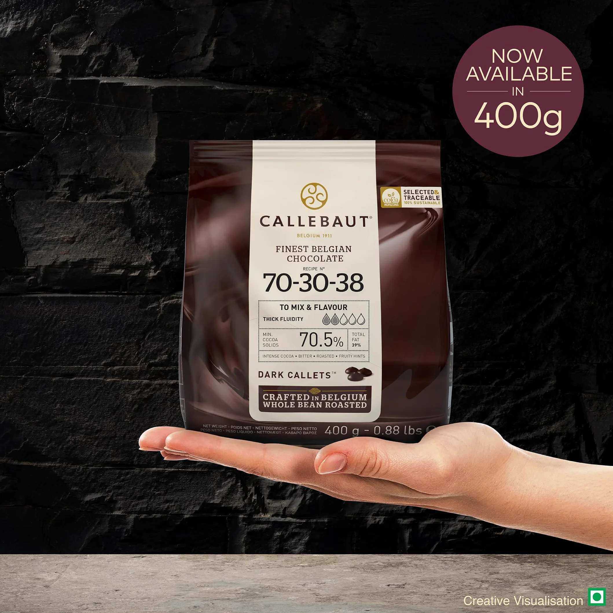 CALLEBAUT receptura nr 70-30-38 – kuwertura, delikatna gorzka czekolada, 70,5% kakao, 400 g, 1 opakowanie
