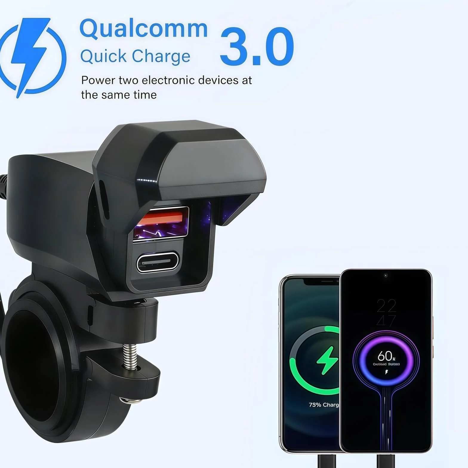 Motocyklowa ładowarka USB 36W PD3.0 QC3.0 2-portowa IP65 12-24V DC