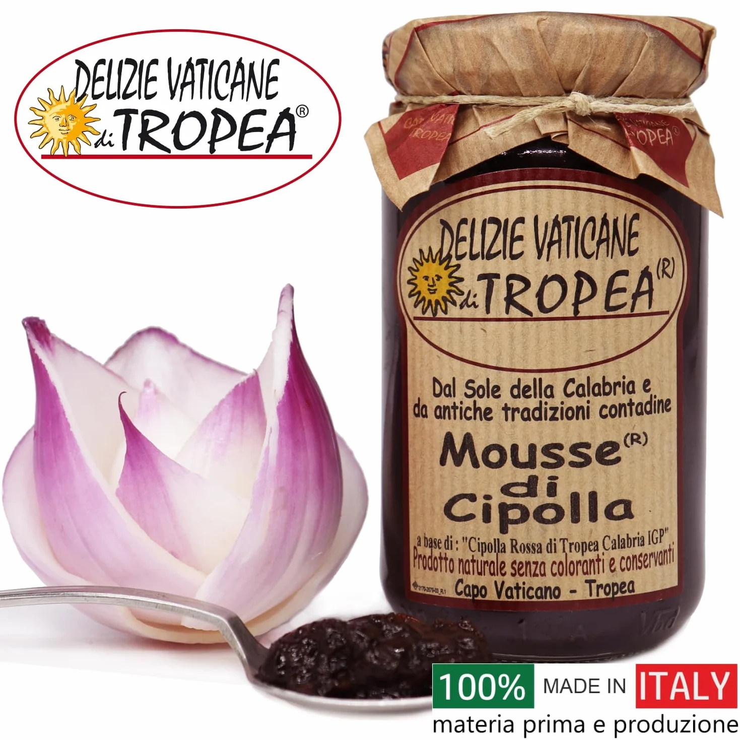 Chutney z Czerwonej Cebuli z Tropei - Karmelizowana Cebula - Przyprawa - Idealny z serem - Kleisty i słodki - Delikatesy - Made Italy - Typowy Produkt Kalabryjski - Delizie Vaticane di Tropea 230gr