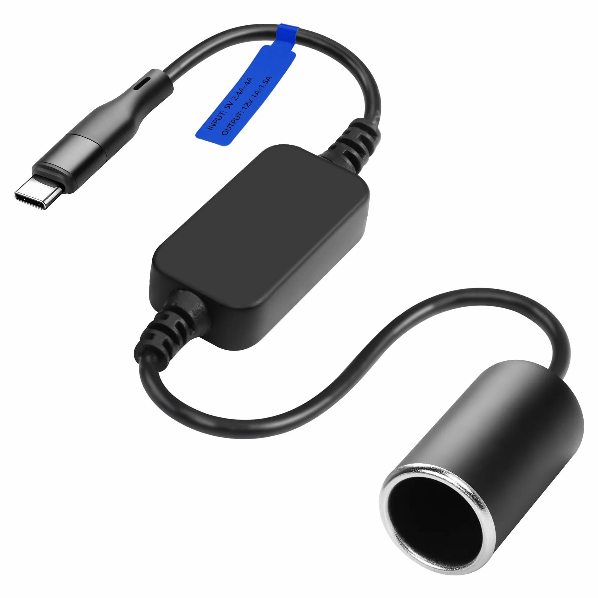 CERRXIAN 0,3 m USB C męski na 12 V 18 W adapter gniazda zapalniczki samochodowej kabel zasilający do kamery samochodowej, detektora radaru, GPS, samochodowych pasków świetlnych LED i innej elektroniki