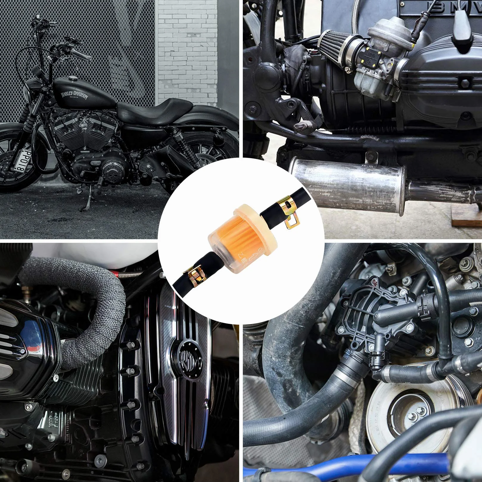 Zestaw 24 węży benzynowych do motocykla, przewód filtrujący paliwo, zaciski sprężynowe, 6 filtrów benzynowych, 6 sztuk Ø 8 mm przewodu paliwowego, 12 obejm do węża