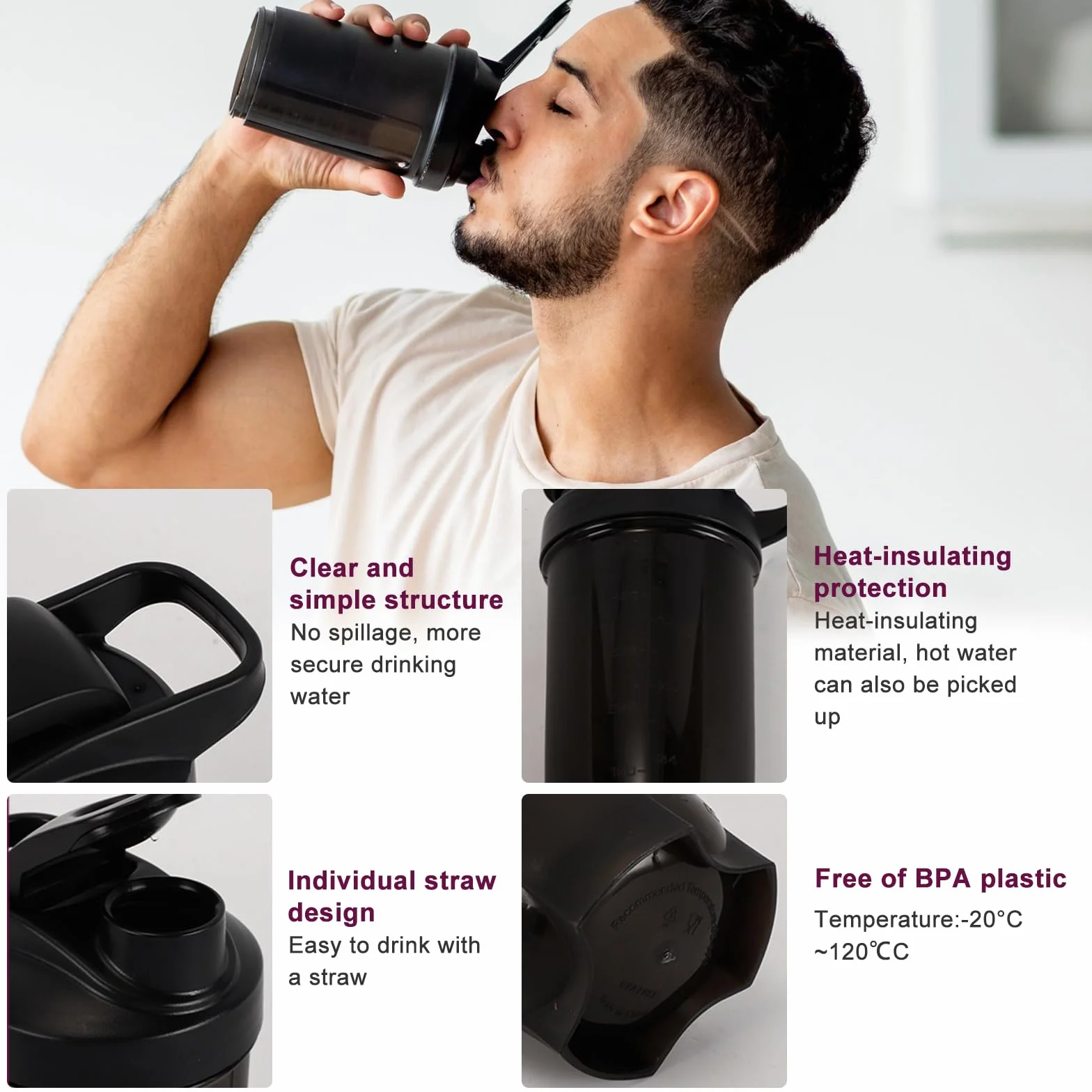 Shaker do białek 400 ml z obrotową nakrętką czarny