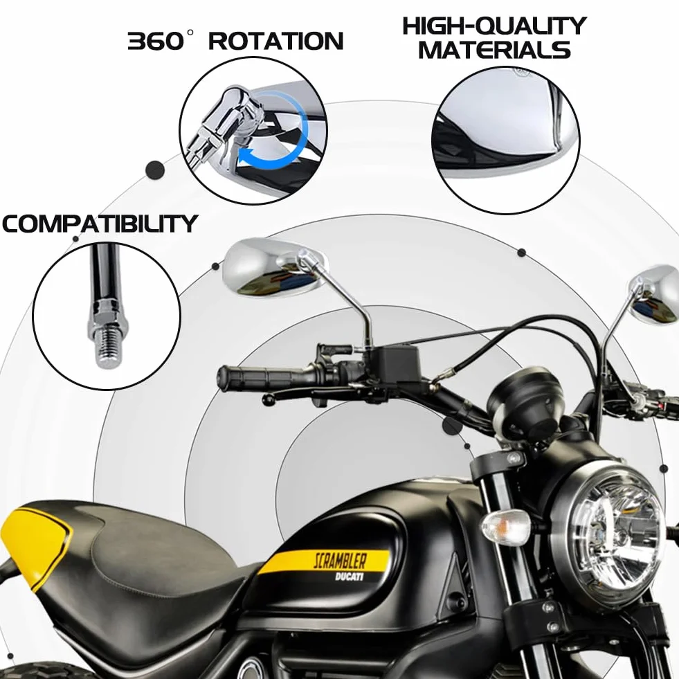 Uniwersalne lusterko motocyklowe 10 mm chrom Moto